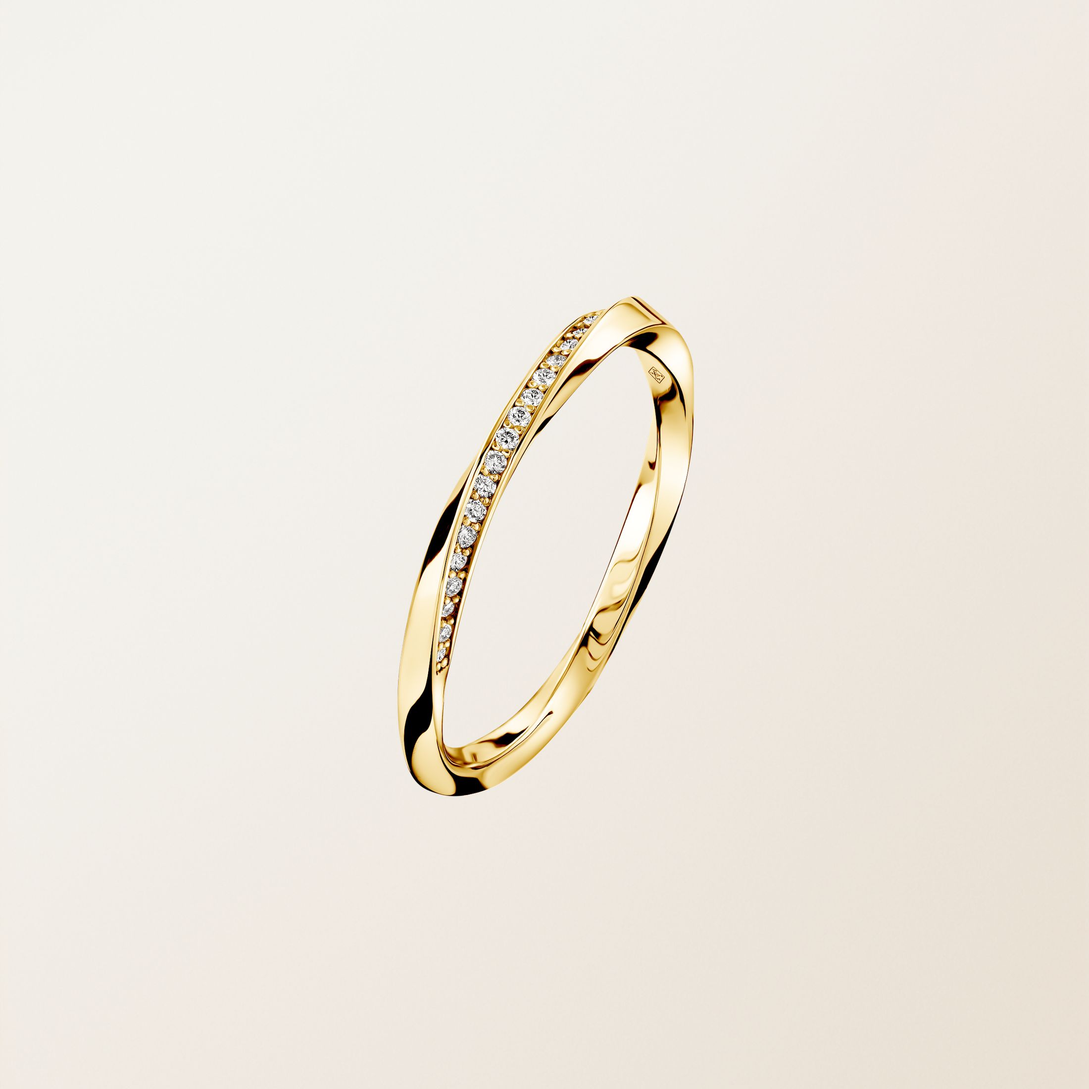 Bague Or jaune 18 cts Diamant Mathurins 2 mm Pavée
