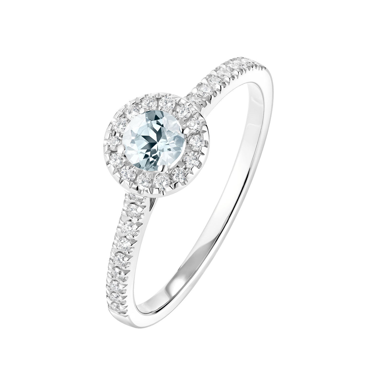 Bague Or blanc Aigue-marine et diamants Rétromantique S Pavée 1