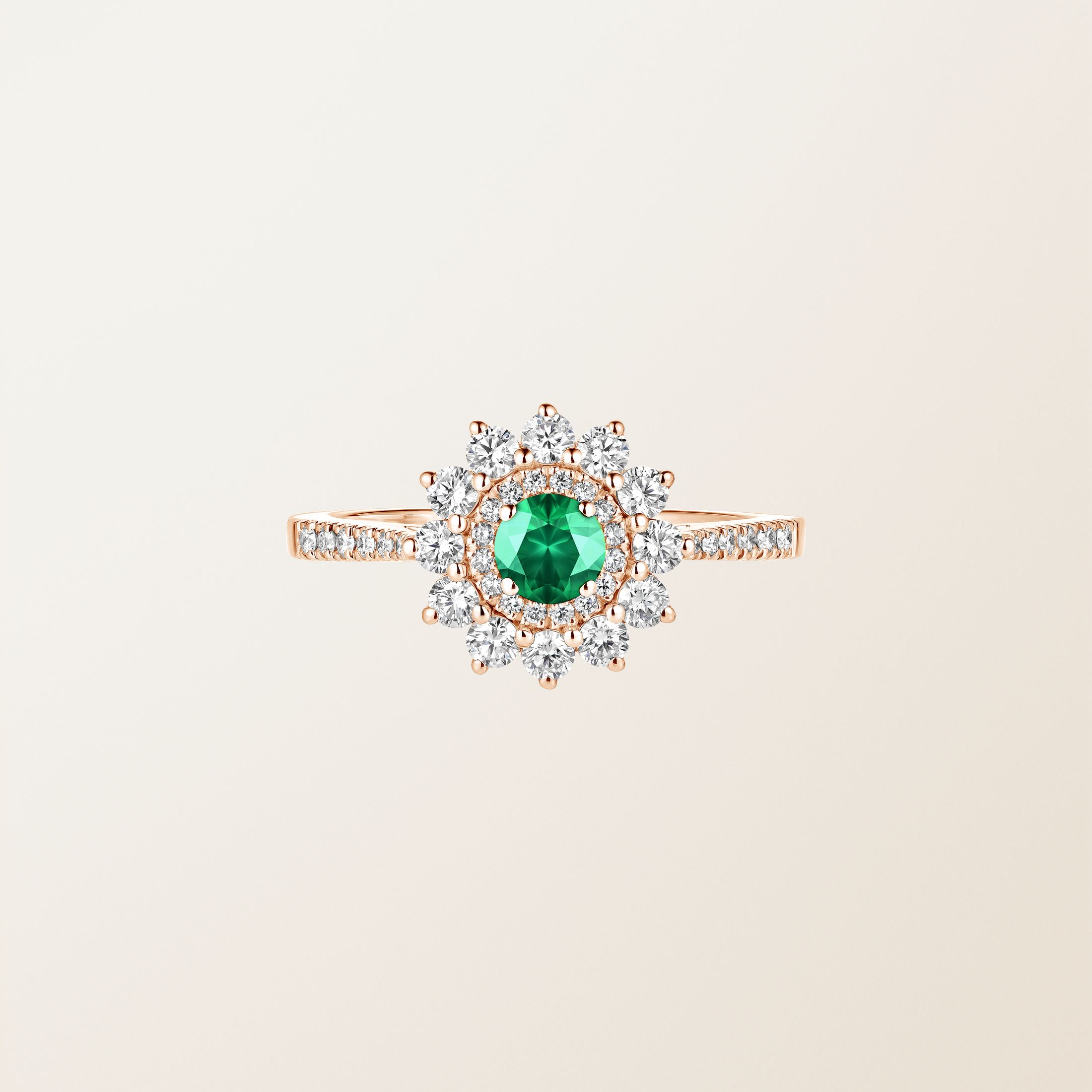 Bague Or rose 18 cts Emeraude Lefkos 4 mm Pavée