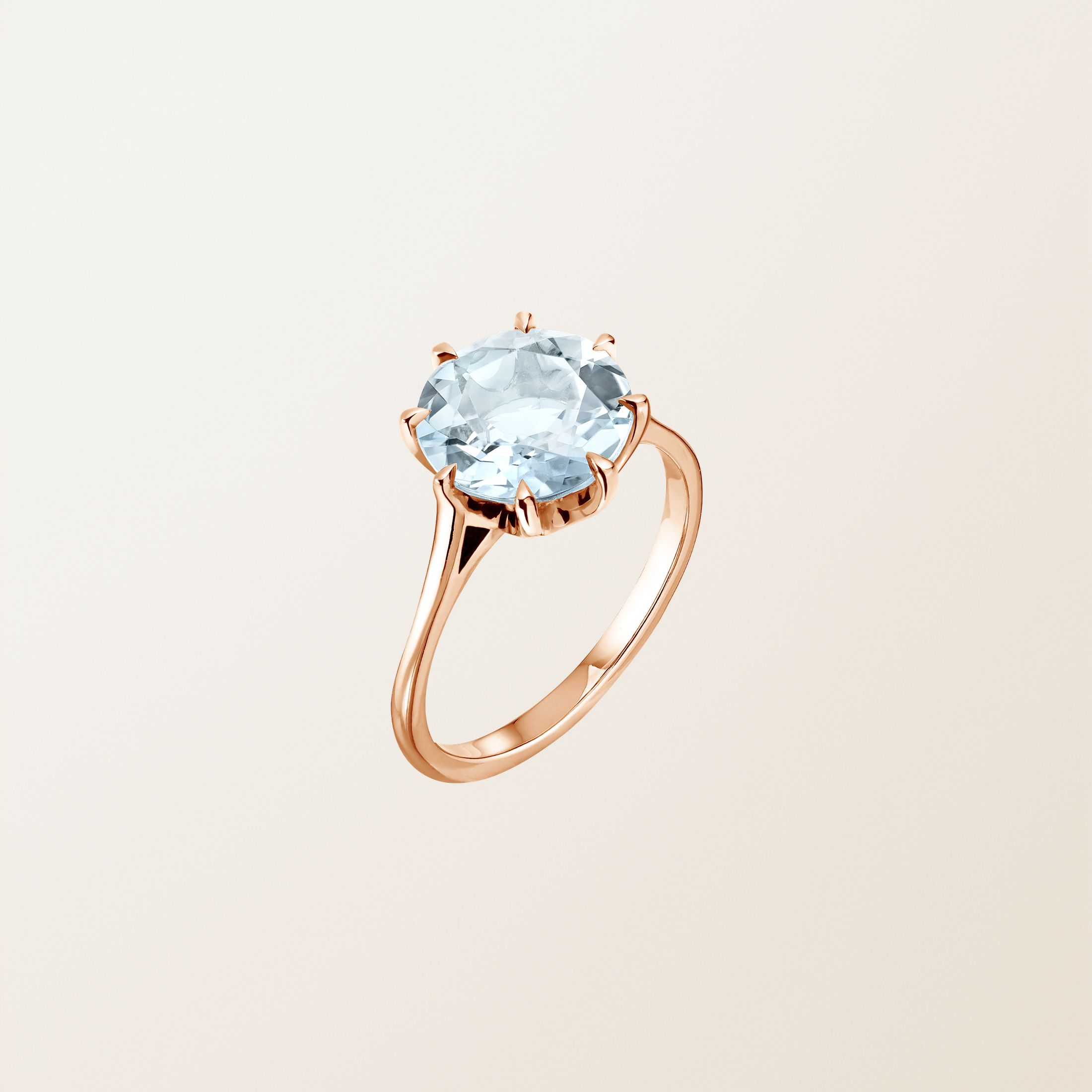 Bague Or rose 18 cts Aigue-marine Céleste