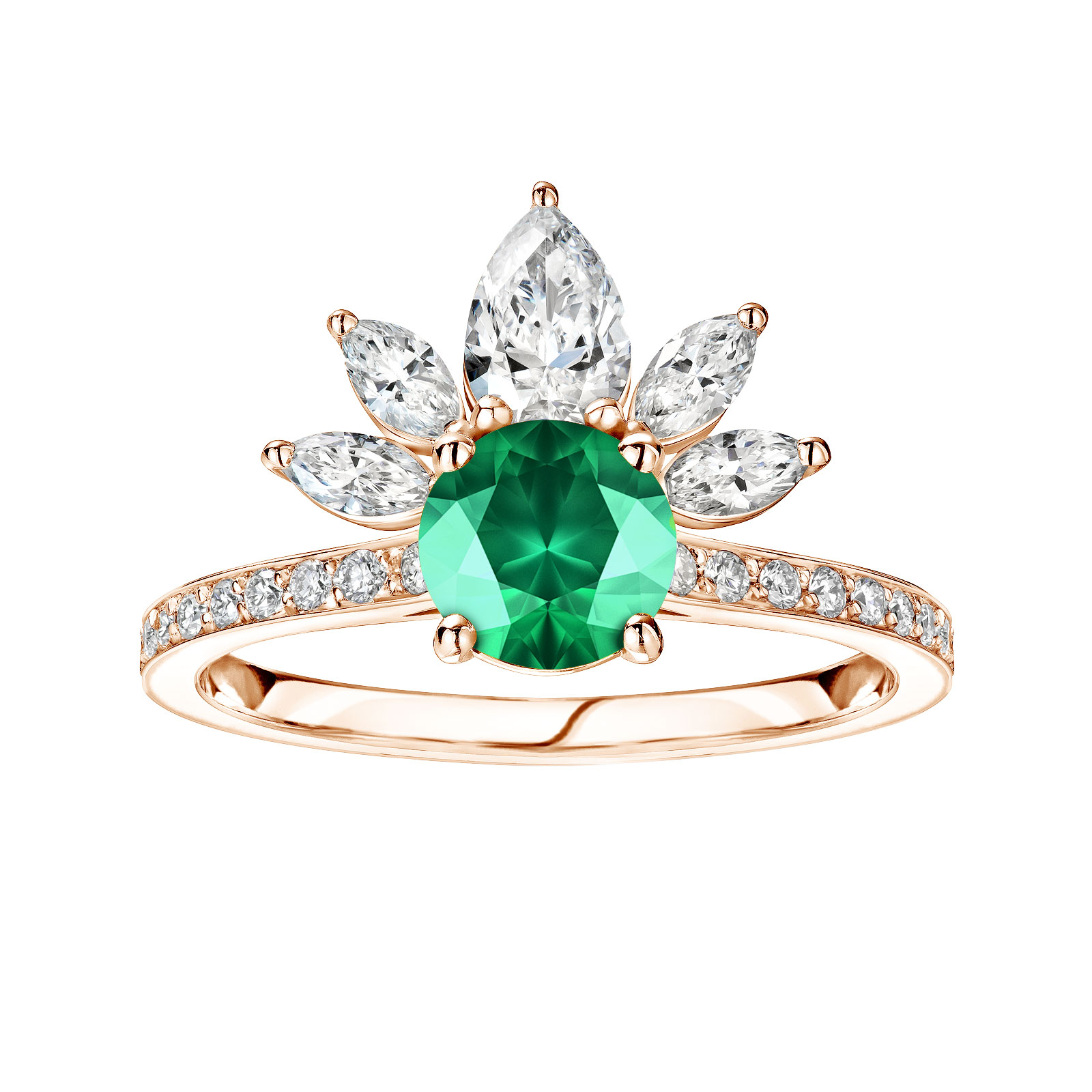 Bague Or rose Emeraude et diamants EverBloom Pavée 1