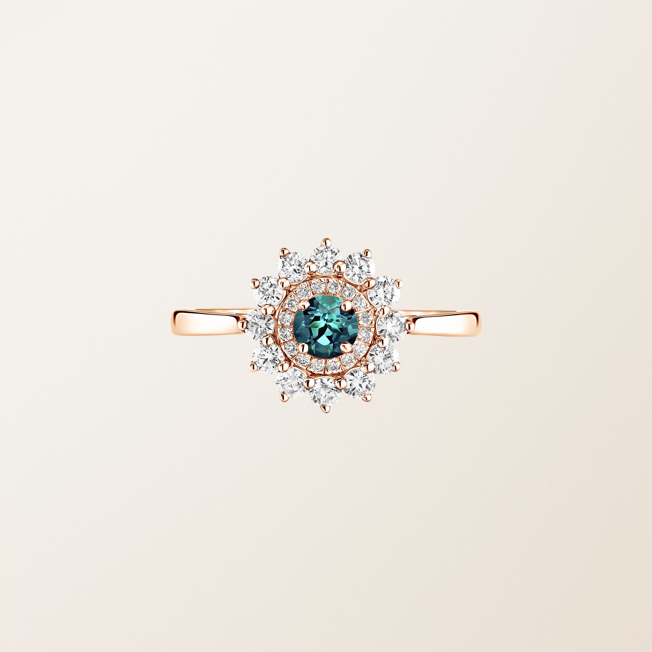 Bague Or rose 18 cts Saphir Teal Lefkos 4 mm