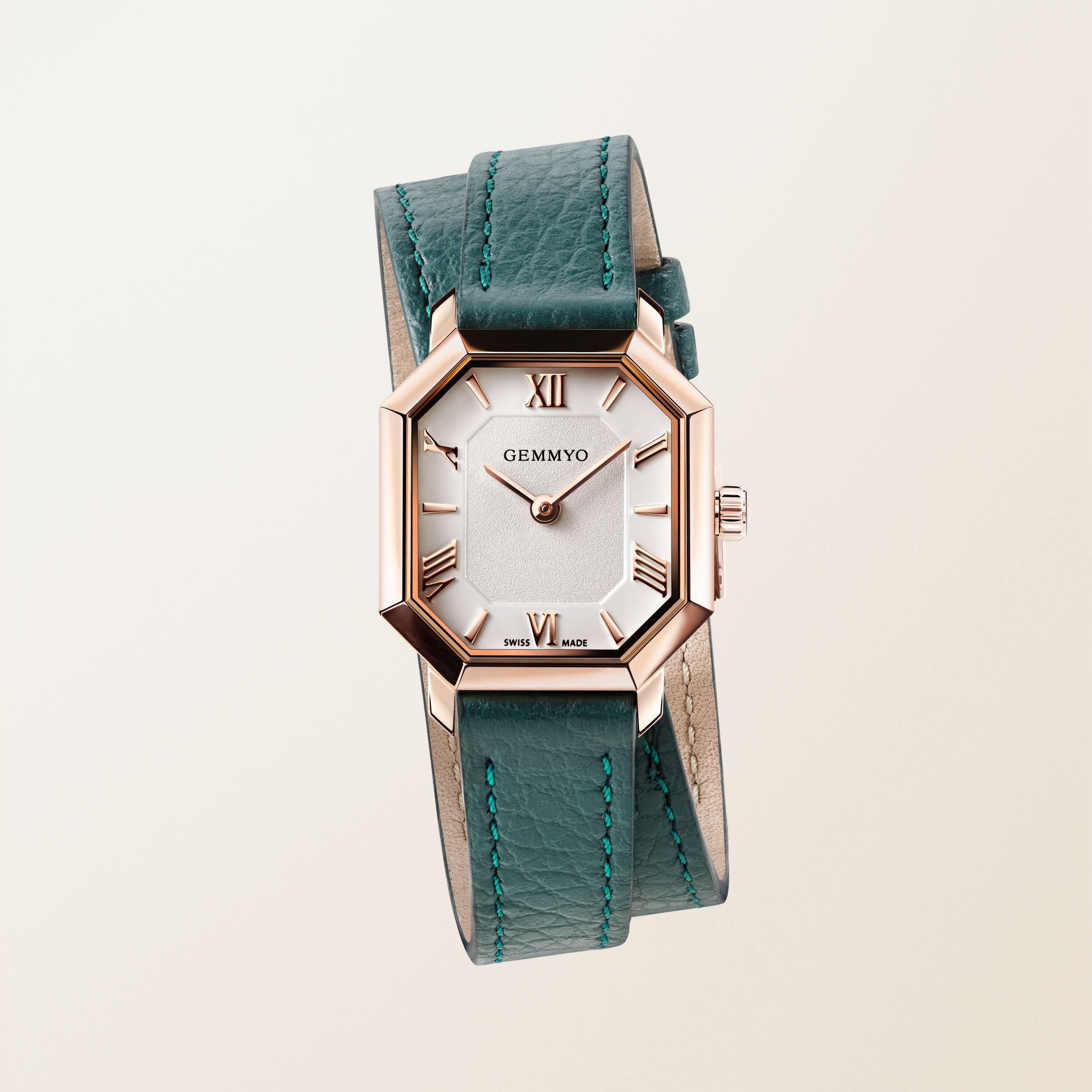 Prima rose steel watch double teal leather watch strap