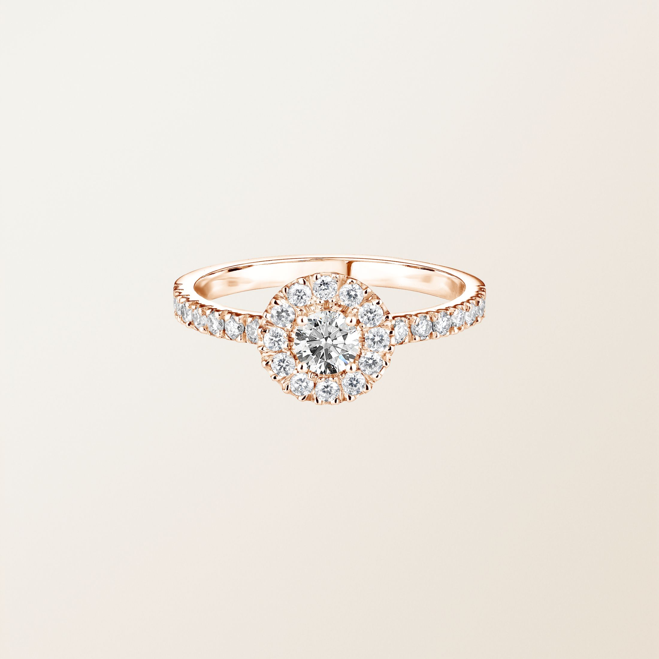 Bague Or rose 18 cts Diamant Rétromantique Solo Pavée