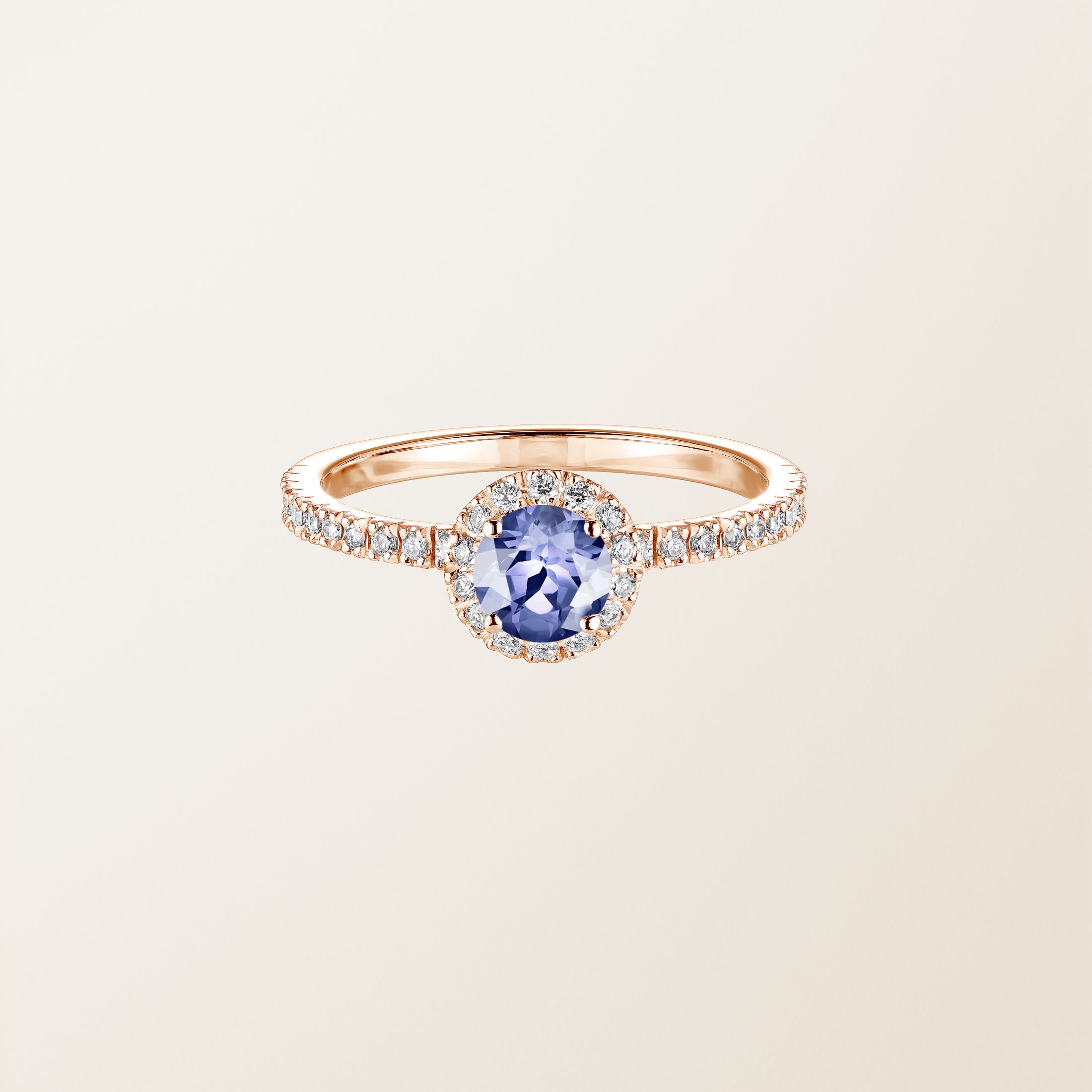 Bague Or rose 18 cts Tanzanite Rétromantique M Pavée