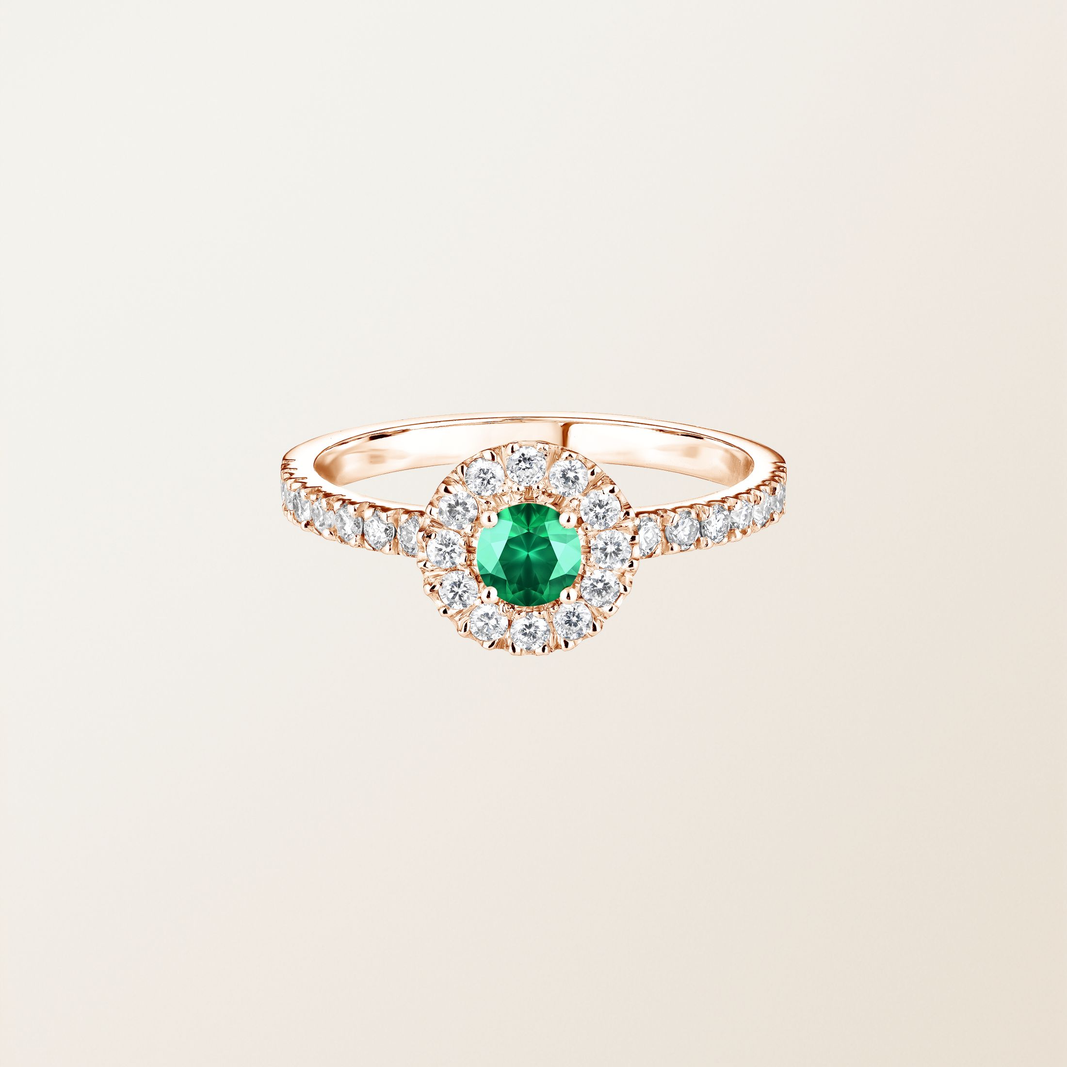 Ring 18K Roségold Smaragdgrün Rétromantique Solo Pavée