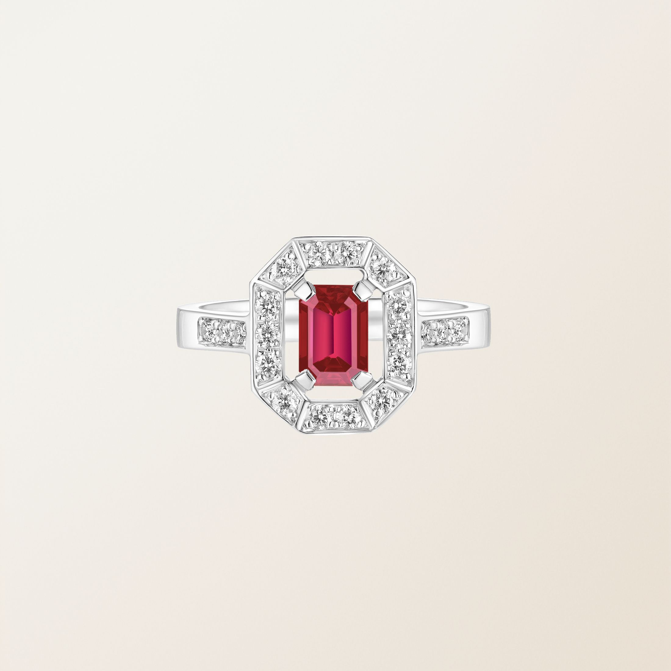 Ring 18K Weißgold Rubin Art Déco