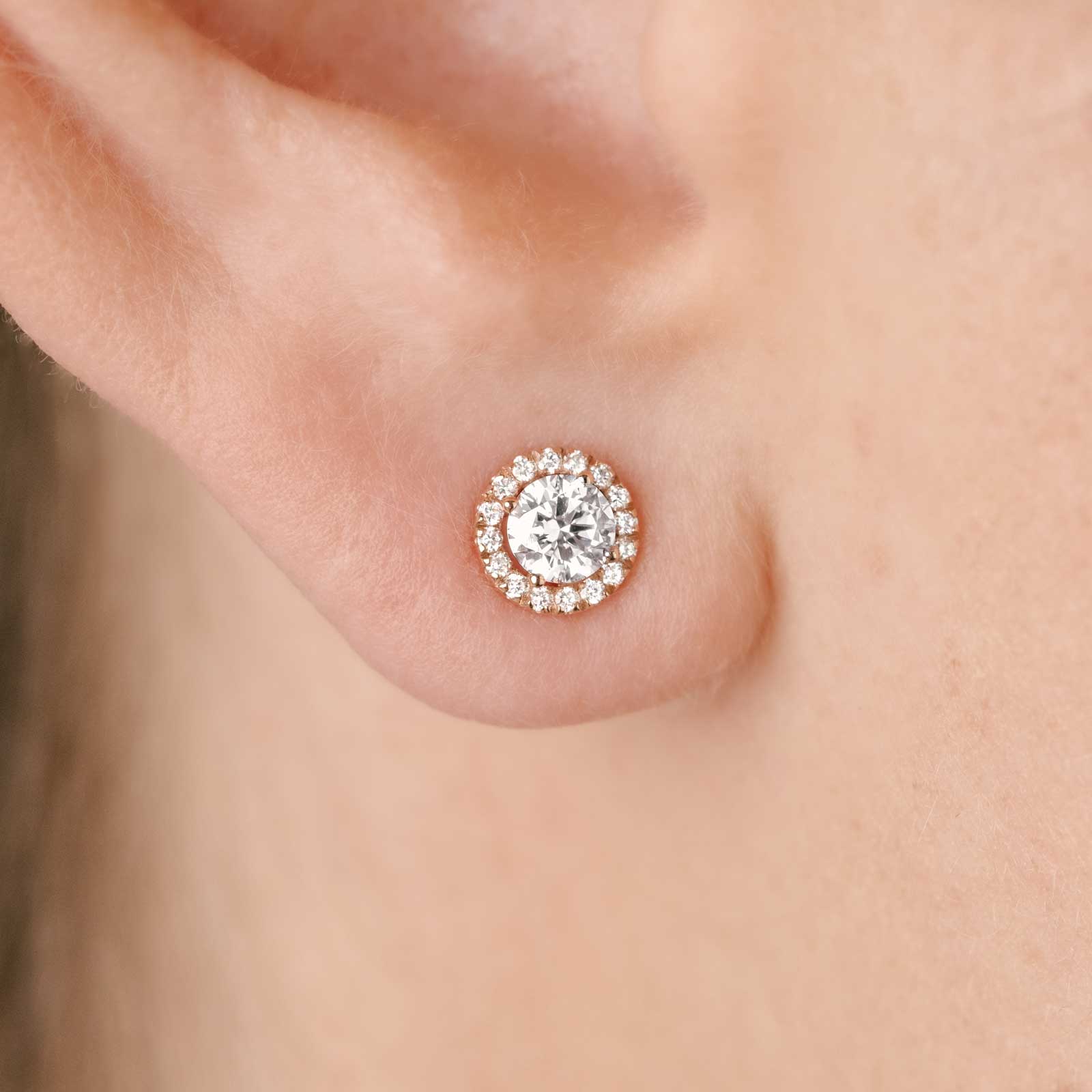 Boucles d'oreilles Or rose Saphir Bleu Gris et diamants Rétromantique S 3