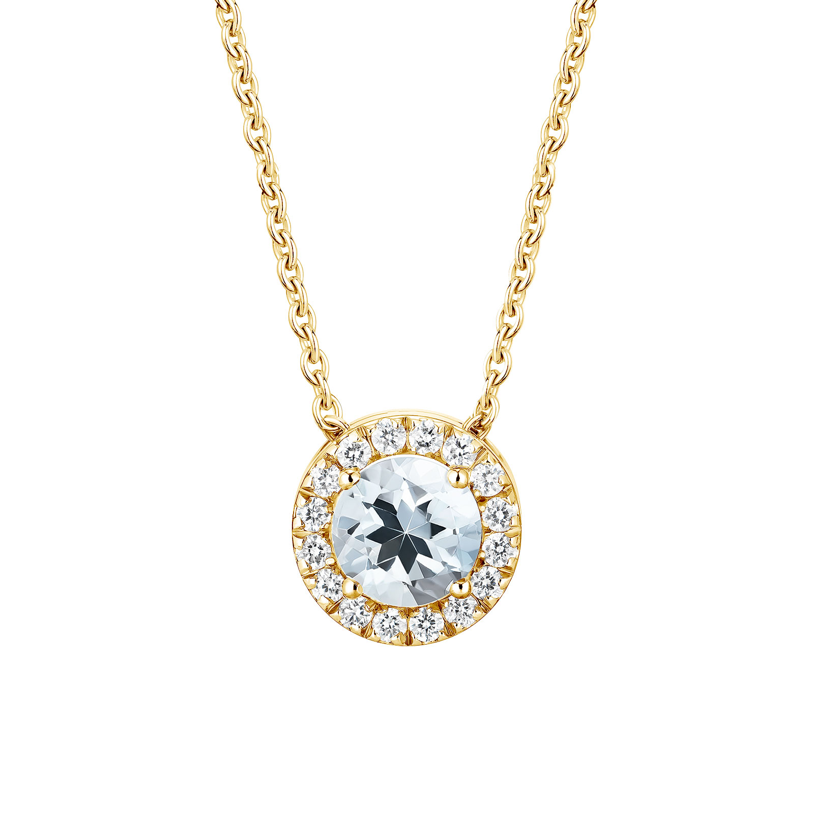 Pendentif Or jaune Aigue-marine et diamants Rétromantique M 1
