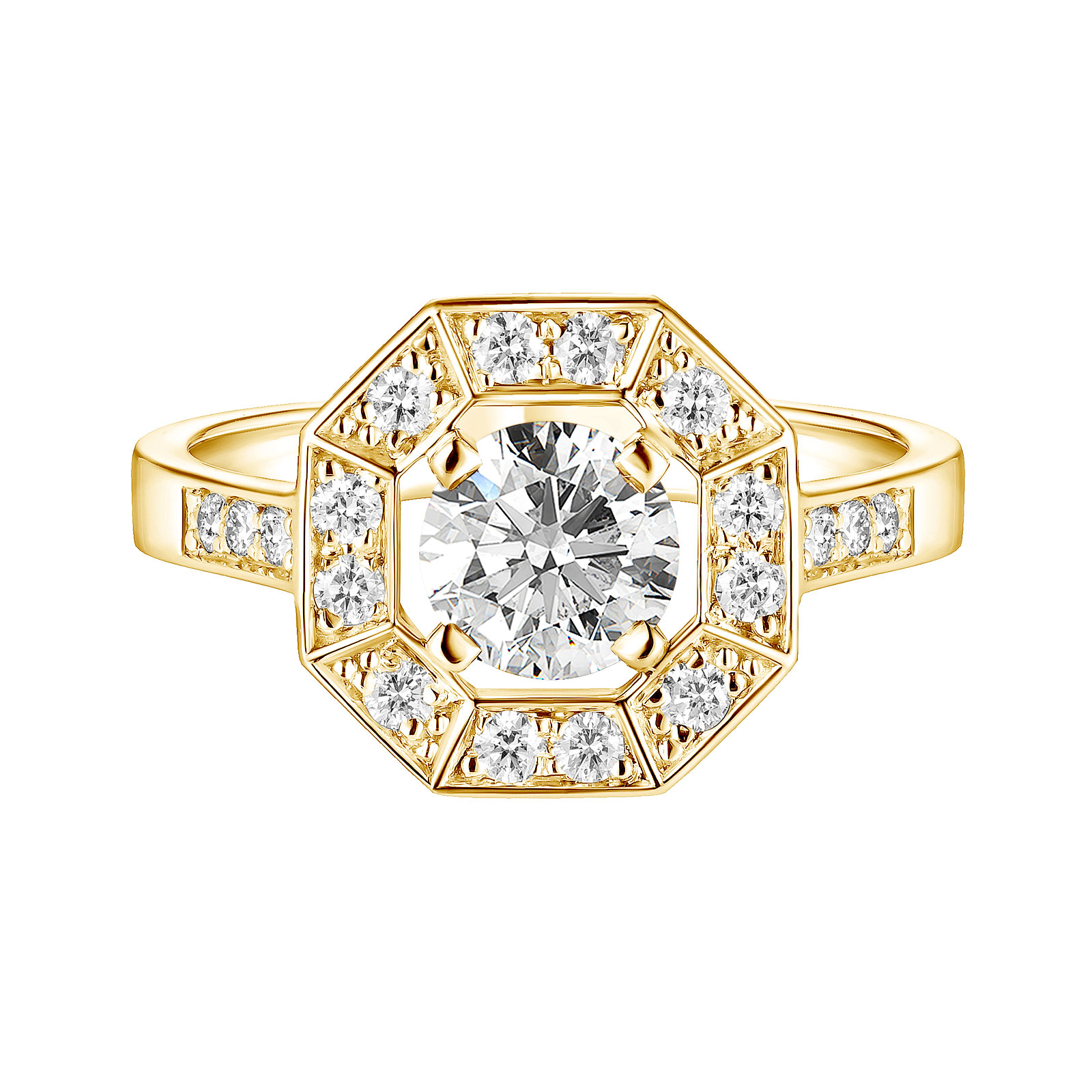 Bague Or jaune Diamant Art Déco Rond 6 mm 1
