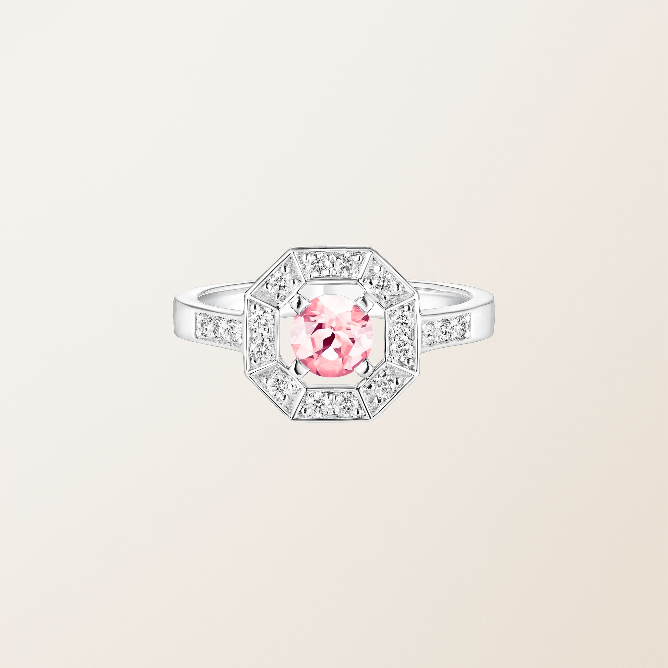 Bague Or blanc 18 cts Tourmaline Art Déco Rond 5 mm