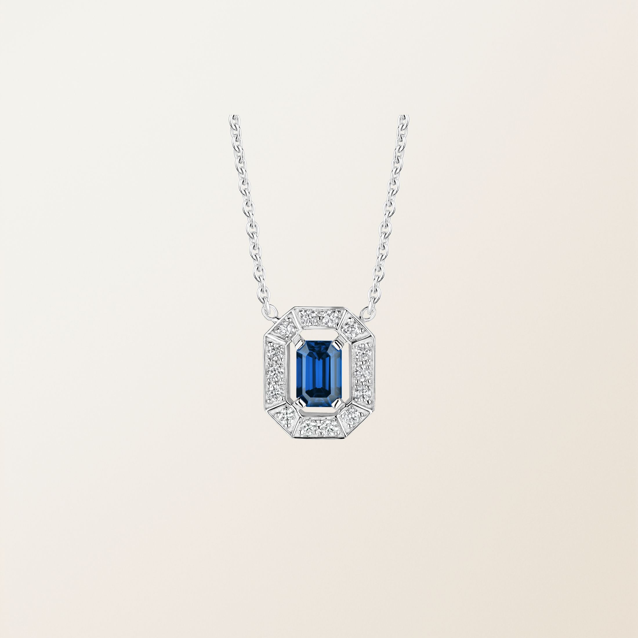Pendentif Or blanc 18 cts Saphir Art Déco