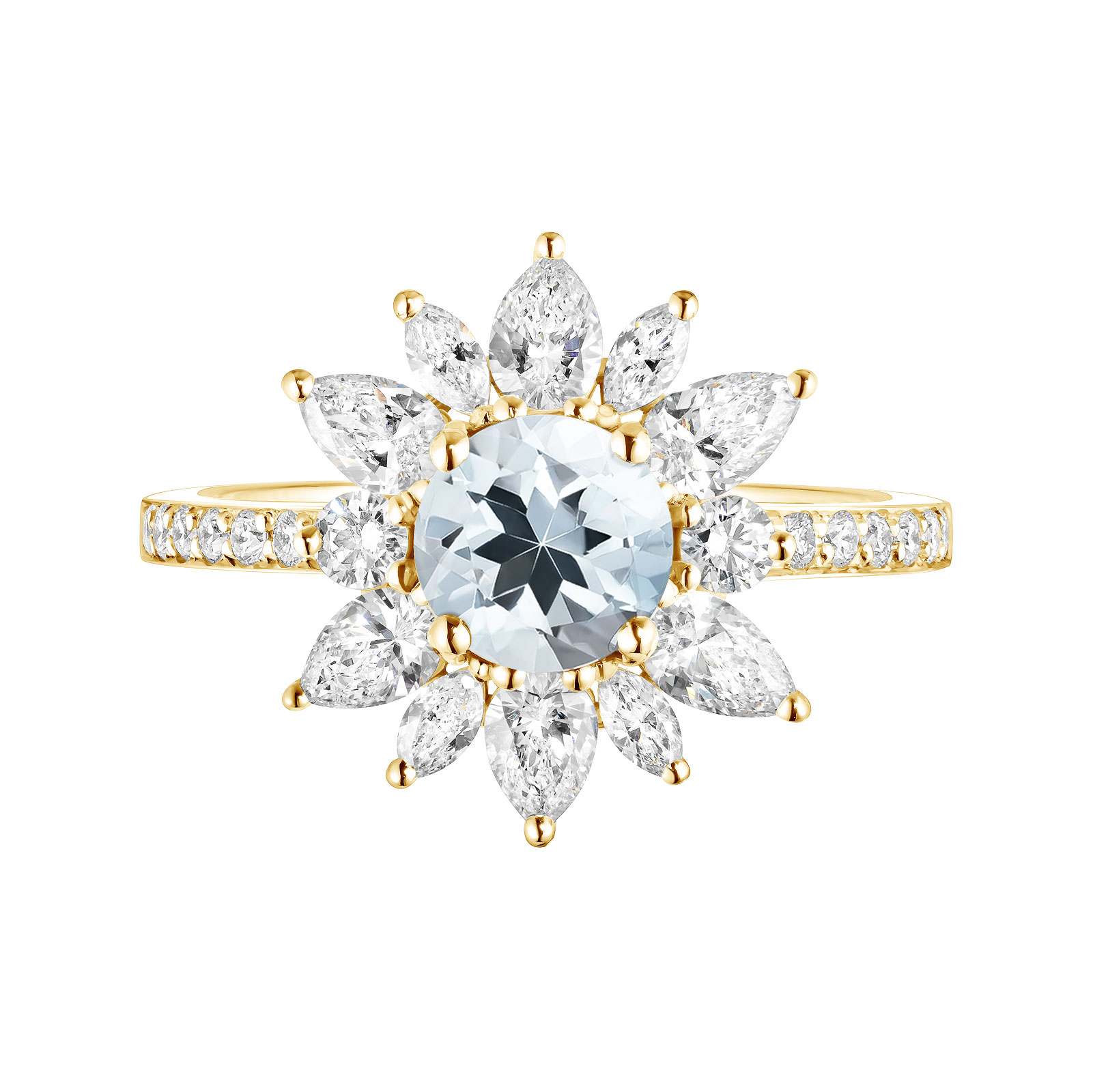 Bague Or jaune Aigue-marine et diamants EverBloom Prima 1