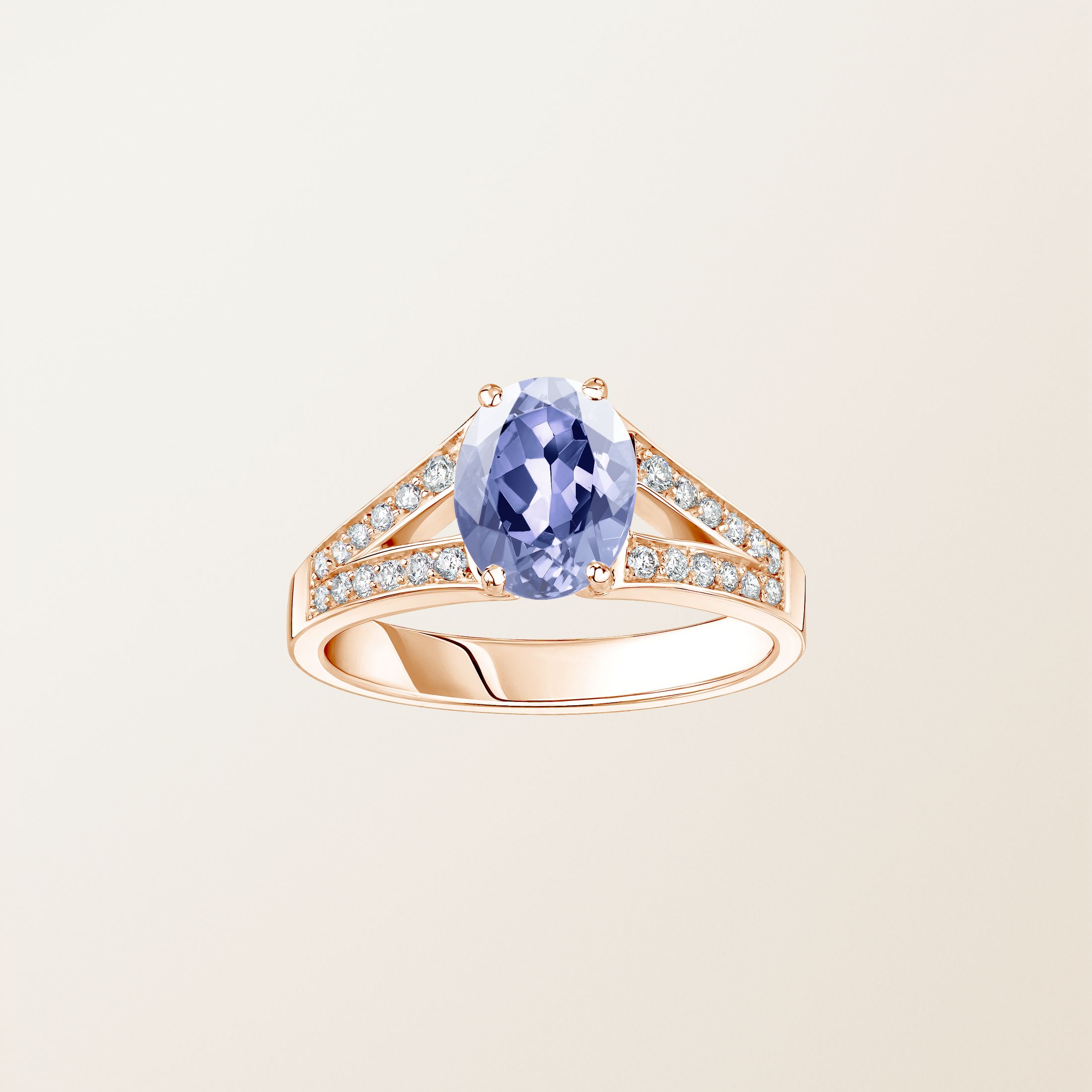 Bague Or rose 18 cts Tanzanite Rétromantique Tiare Pavée