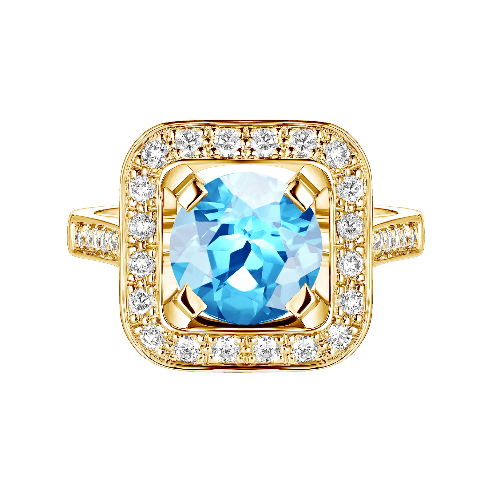 Bague Or jaune Topaze et diamants Art Déco Rond 8 mm 1