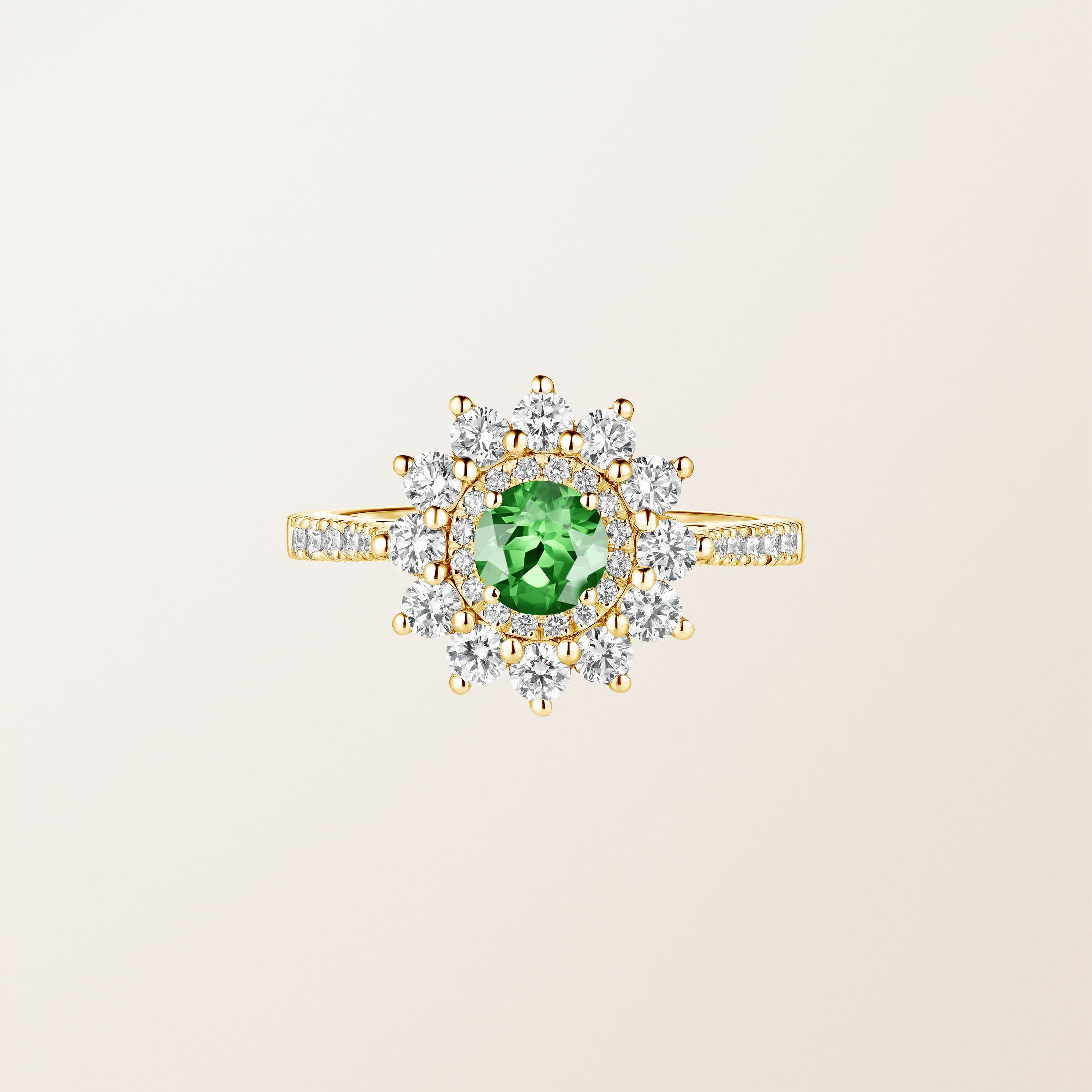 Bague Or jaune 18 cts Tsavorite Lefkos 5 mm Pavée