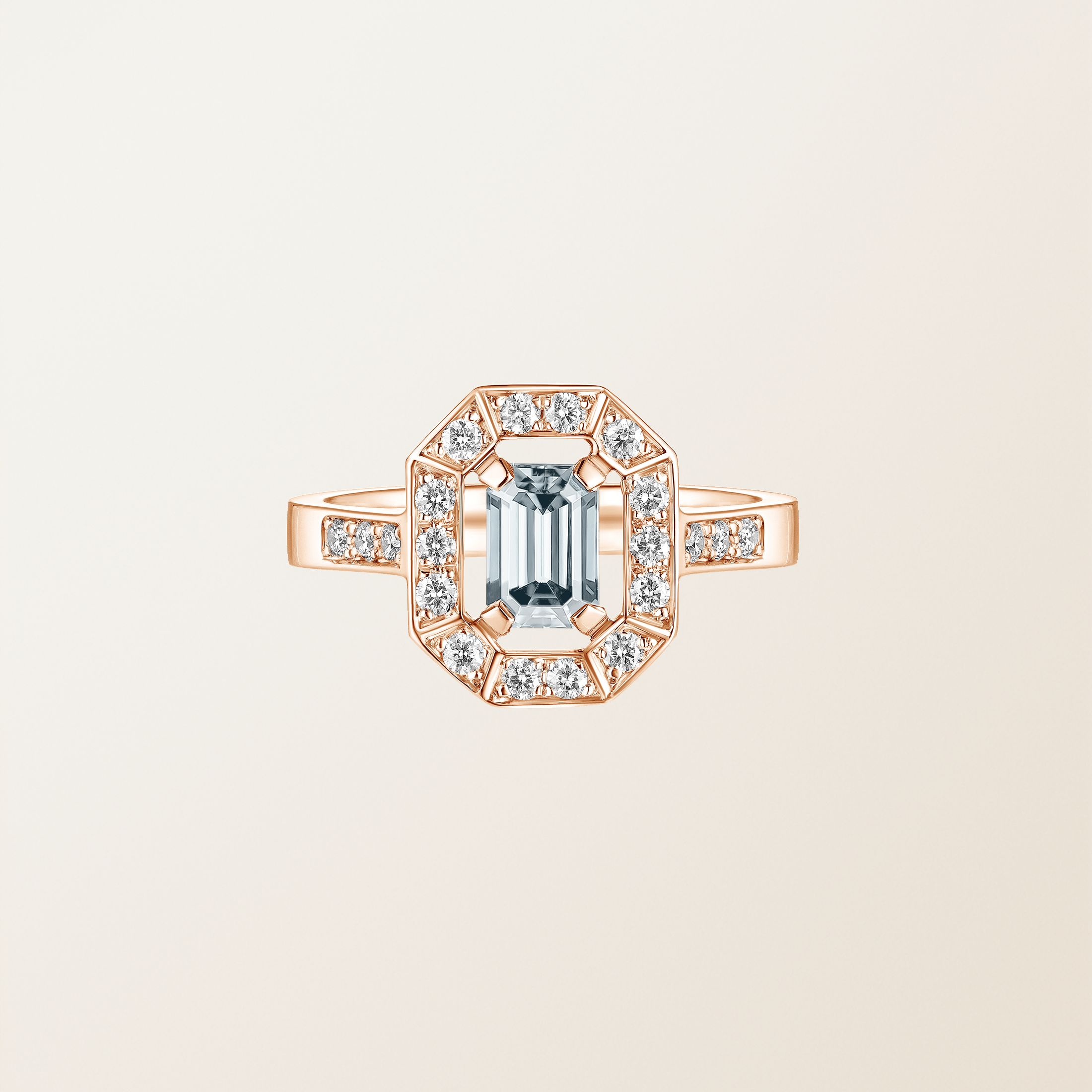 Bague Or rose 18 cts Aigue-marine Art Déco