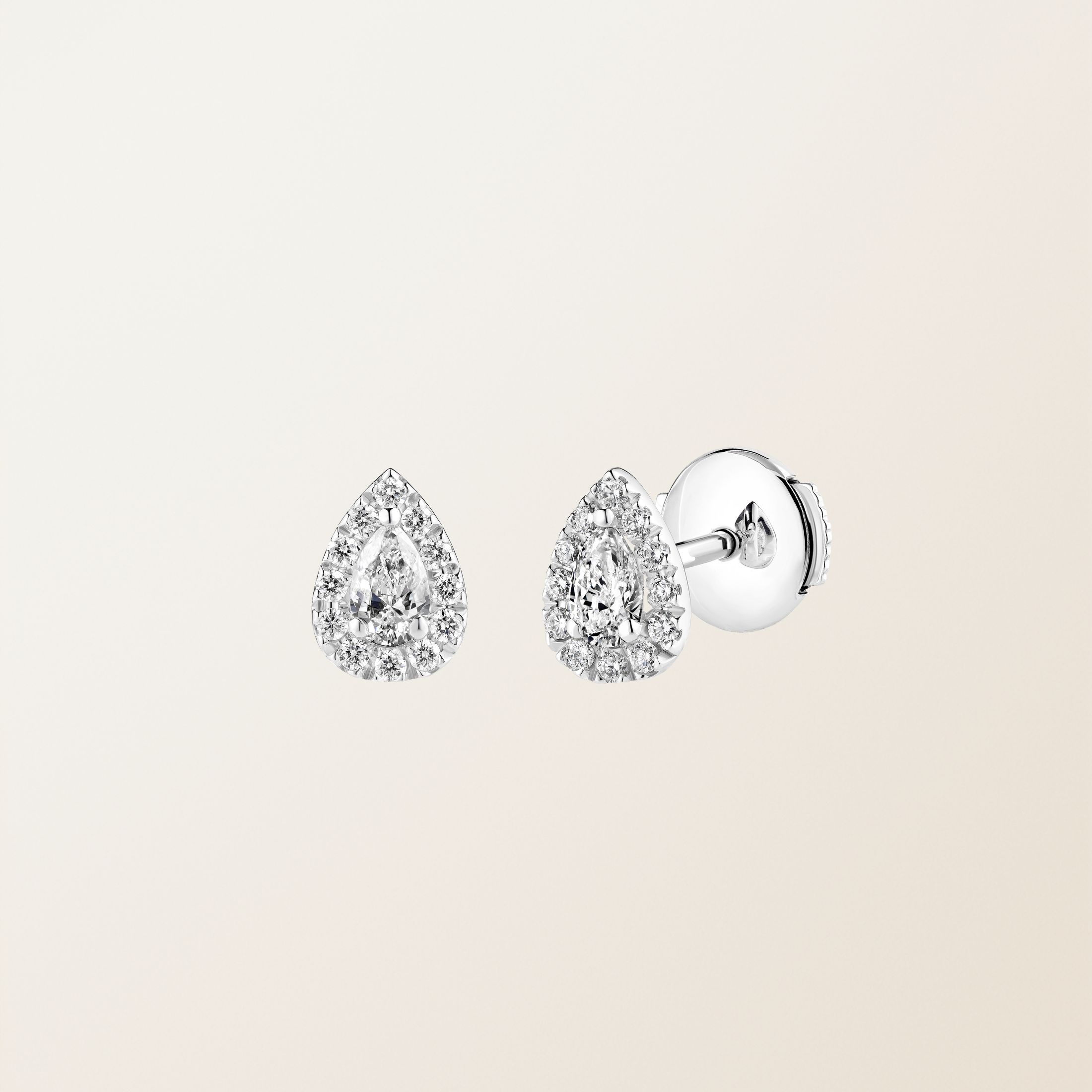 Boucles d'oreilles Or blanc 18 cts Diamant Baby Rétromantique Poires Pavées