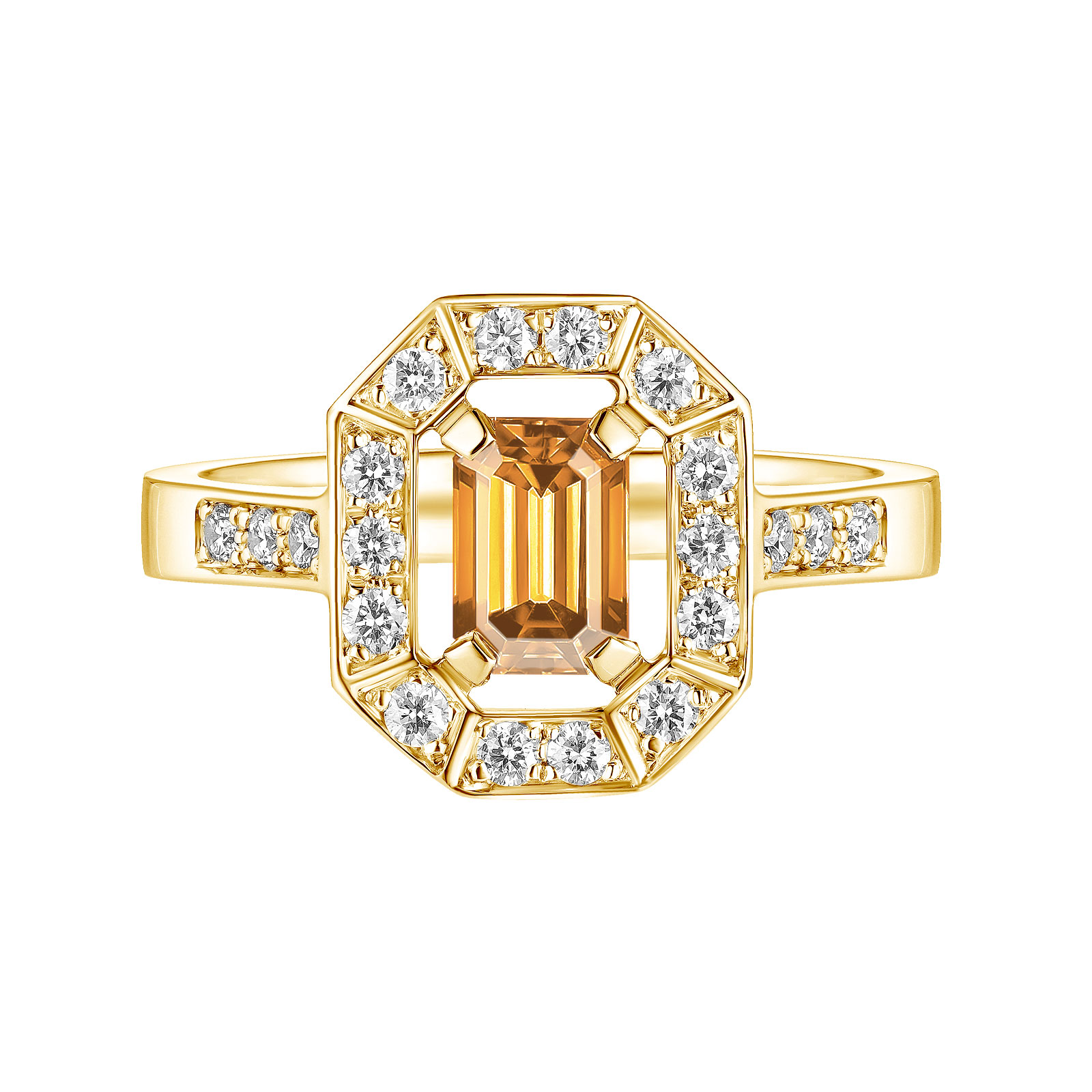Bague Or jaune Citrine et diamants Art Déco 1