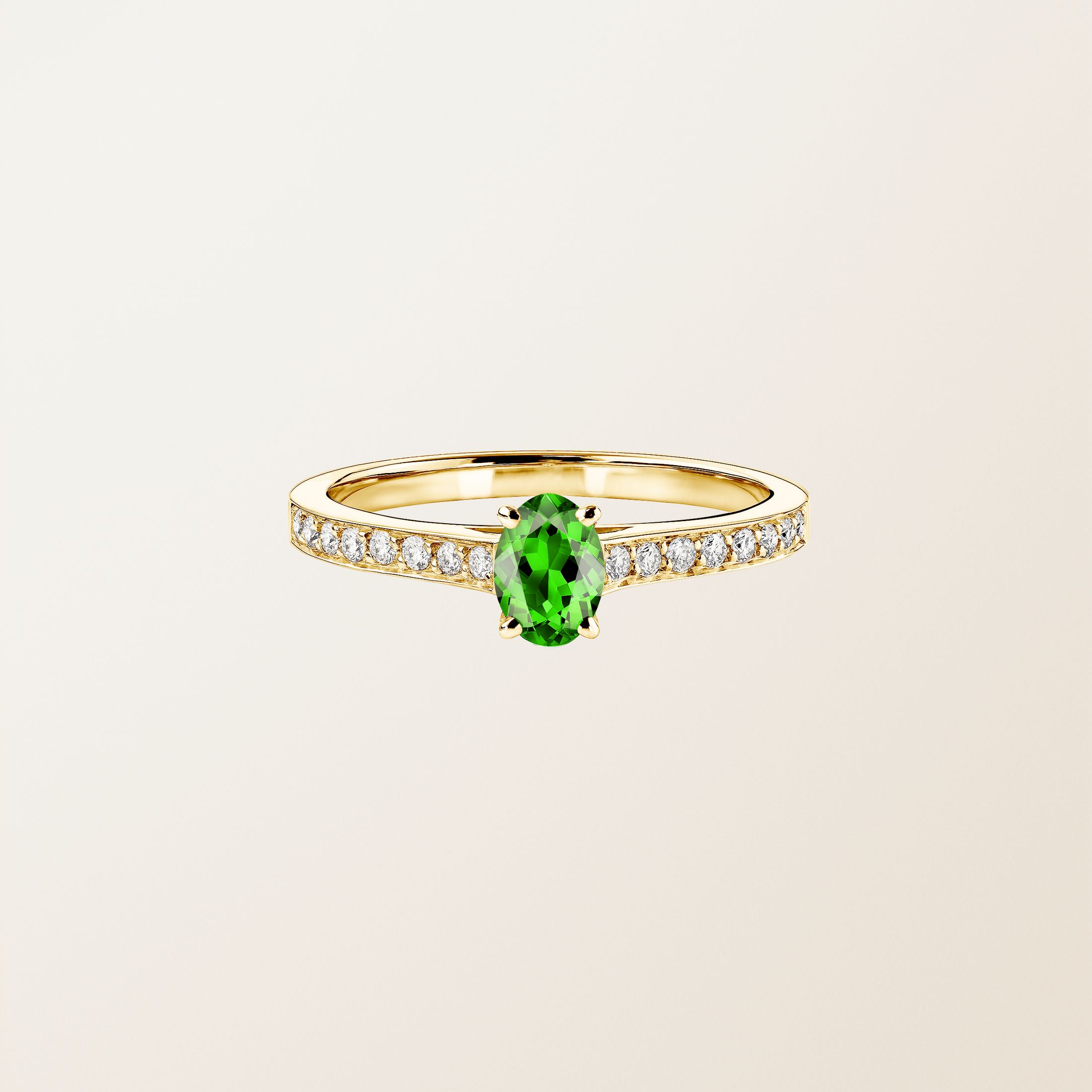 Bague Or jaune 18 cts Tsavorite Lady Ovale Pavée