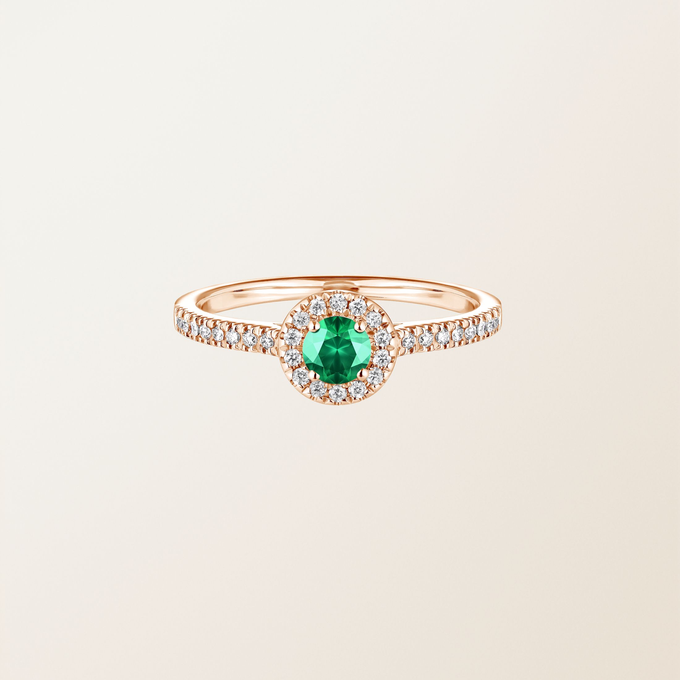 Ring 18K Roségold Smaragdgrün Rétromantique S Pavée
