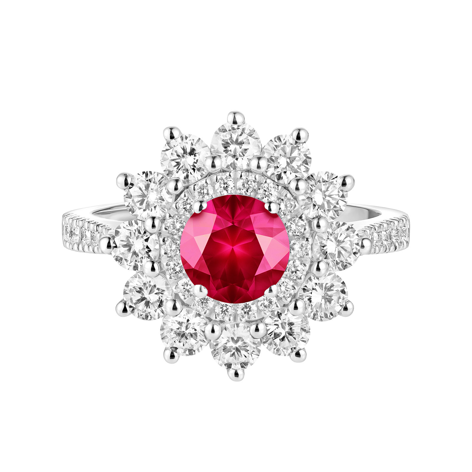 Bague Or blanc Rubis et diamants Lefkos 6 mm Pavée 1