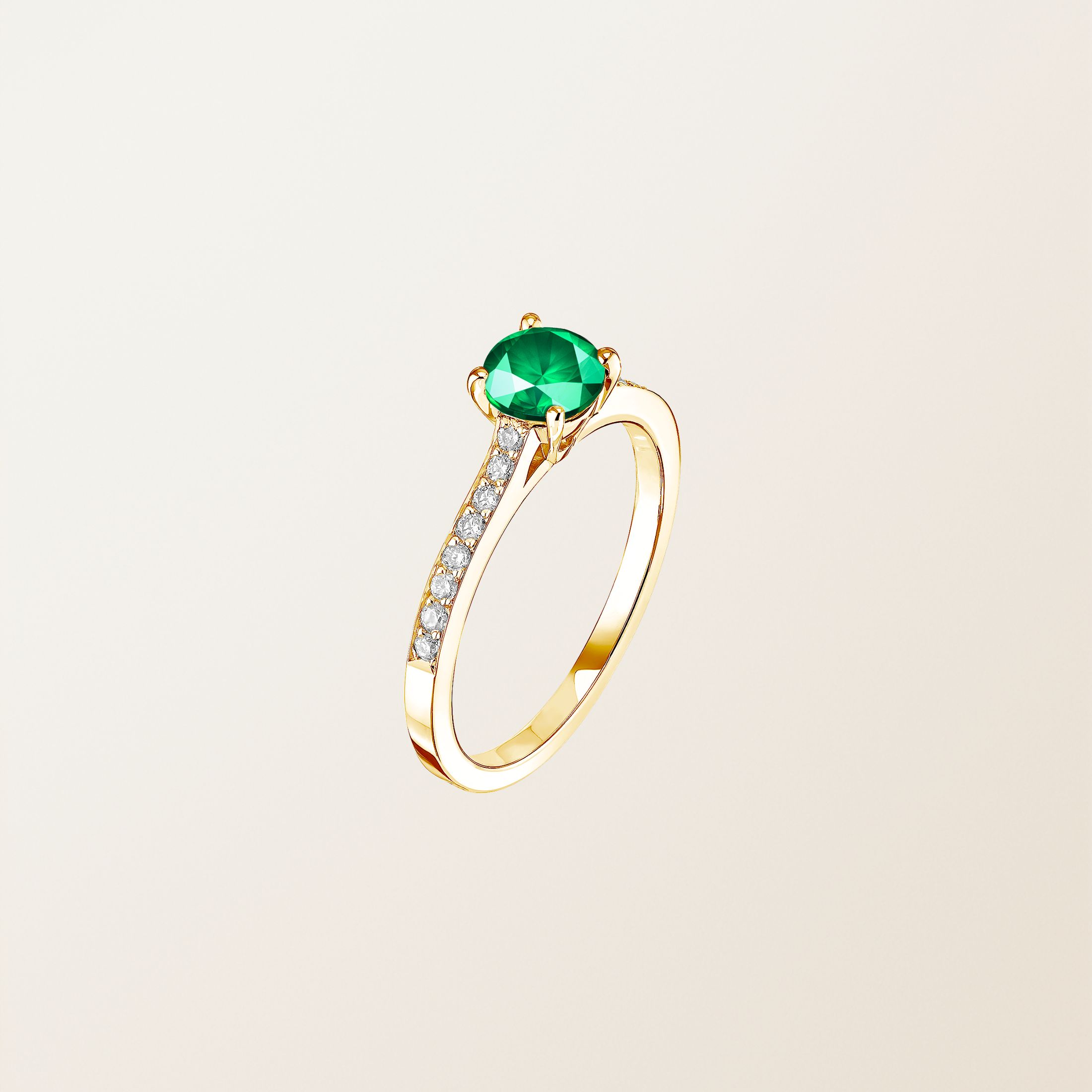 Ring 18K Gelbgold Smaragdgrün Lady Pavée