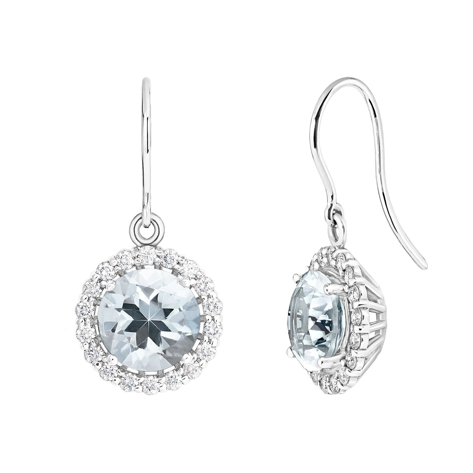 Boucles d'oreilles Or blanc Aigue-marine et diamants Rétromantique XL 1
