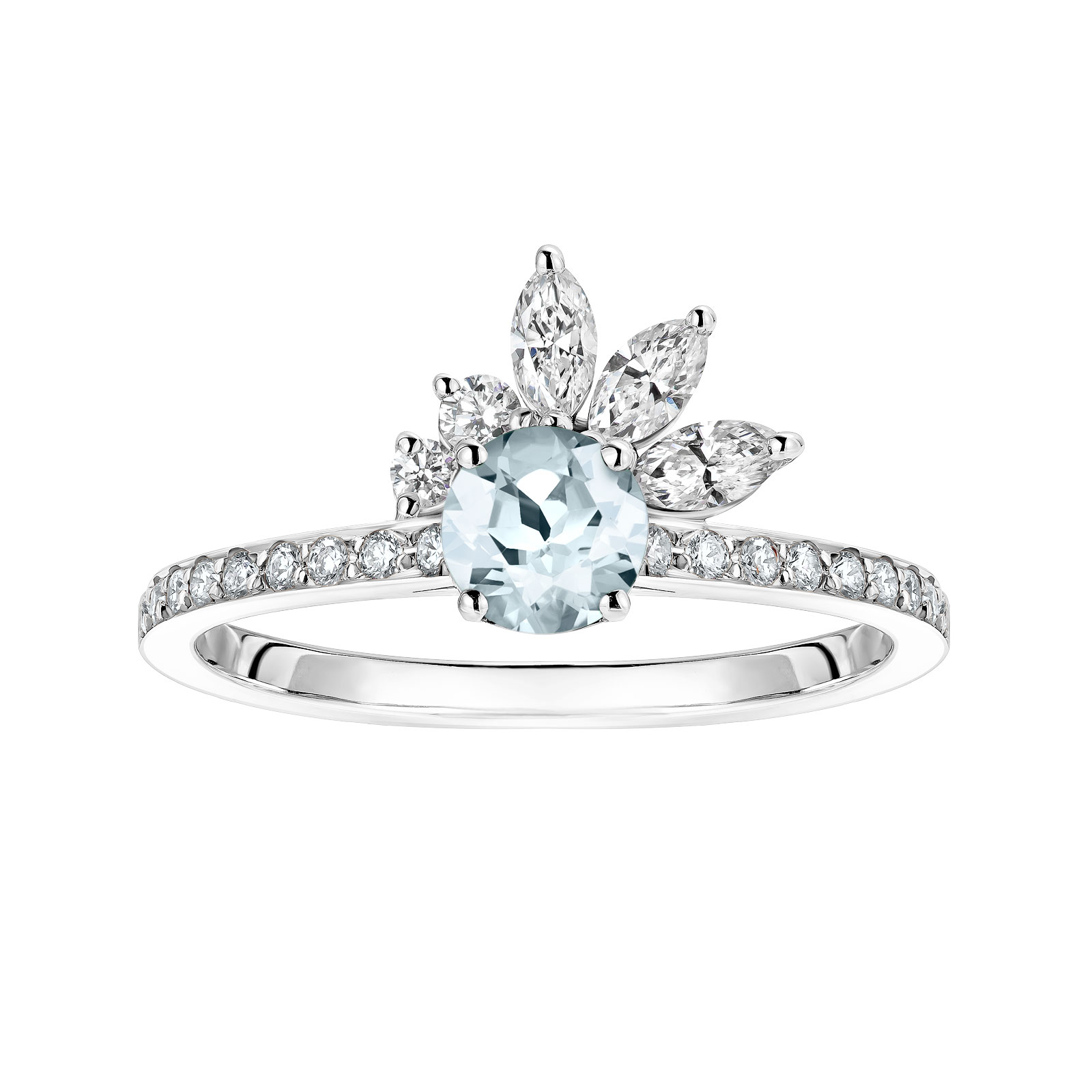 Bague Or blanc Aigue-marine et diamants Little EverBloom Pavée 1