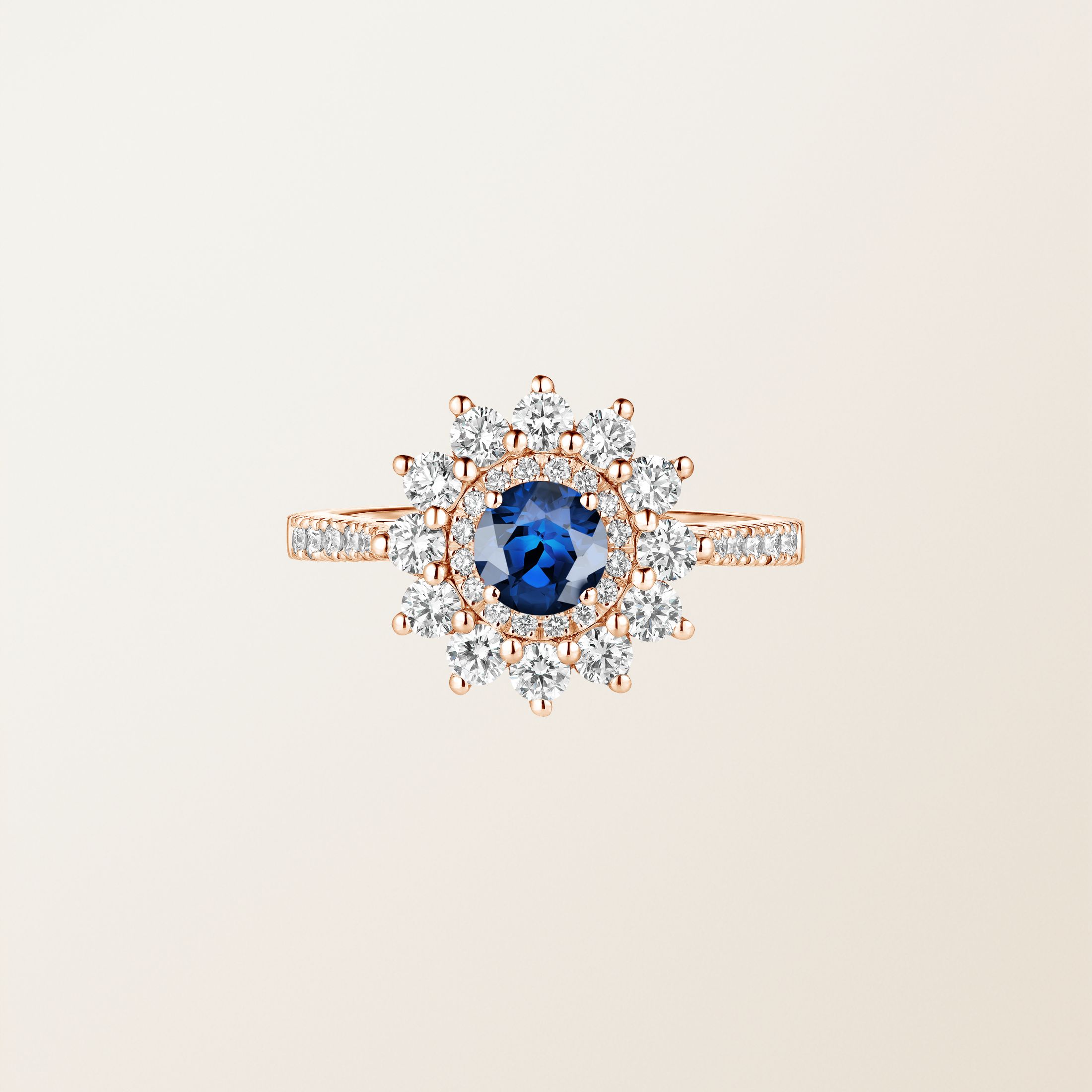 Bague Or rose 18 cts Saphir Lefkos 5 mm Pavée