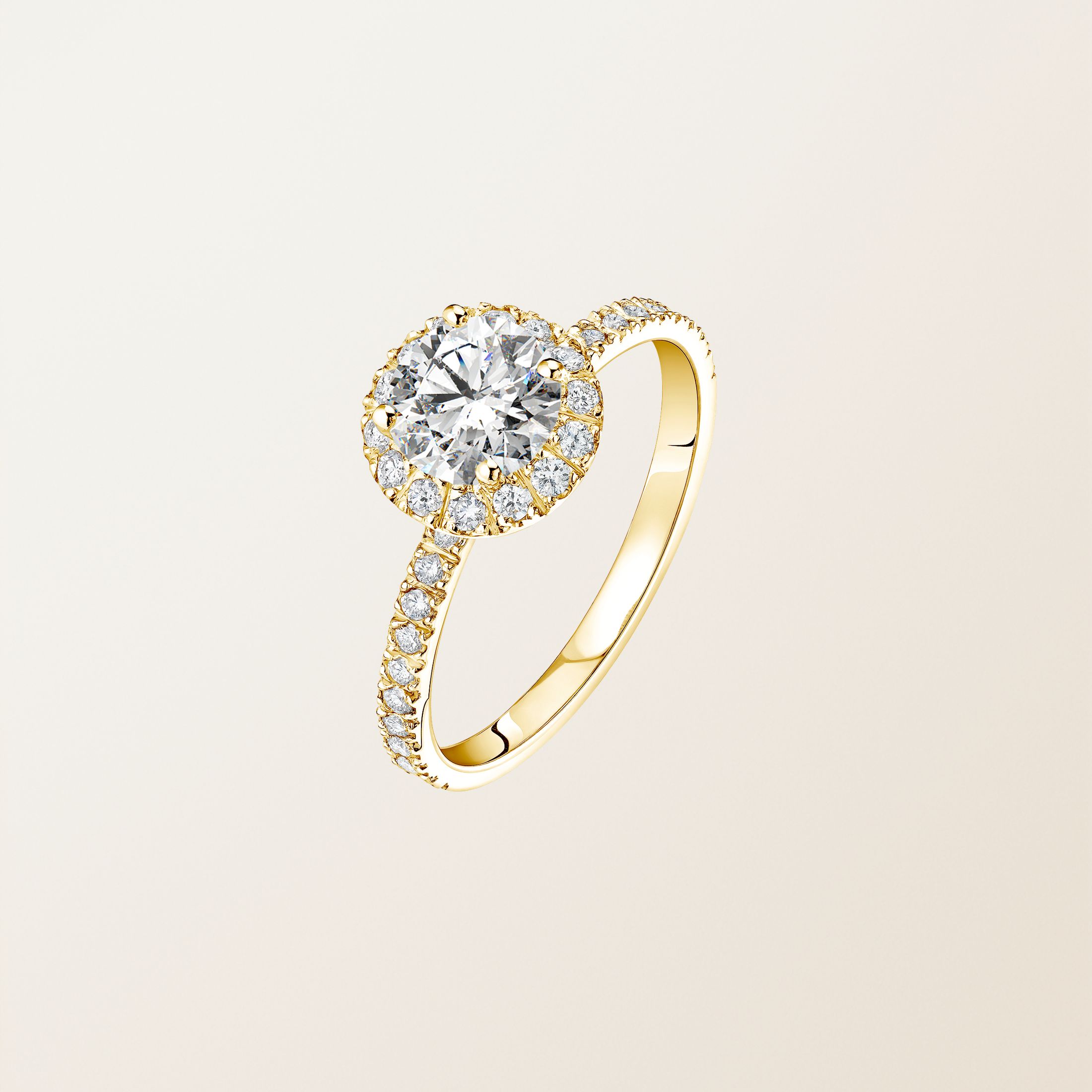 Bague Or jaune 18 cts Diamant Rétromantique L Pavée