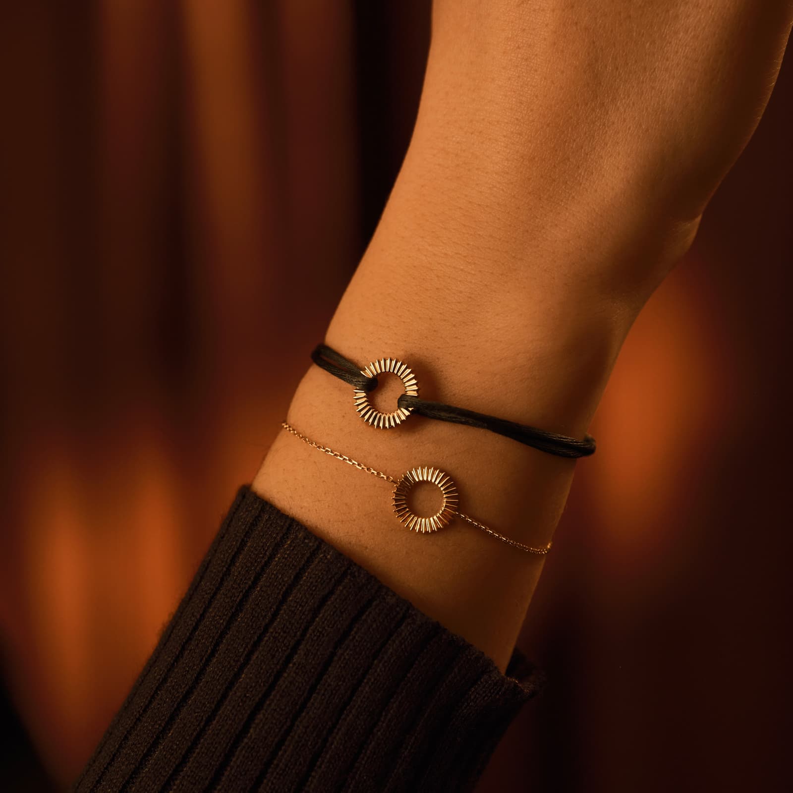 Bracelet cordon Or blanc Entaille Rayons 3