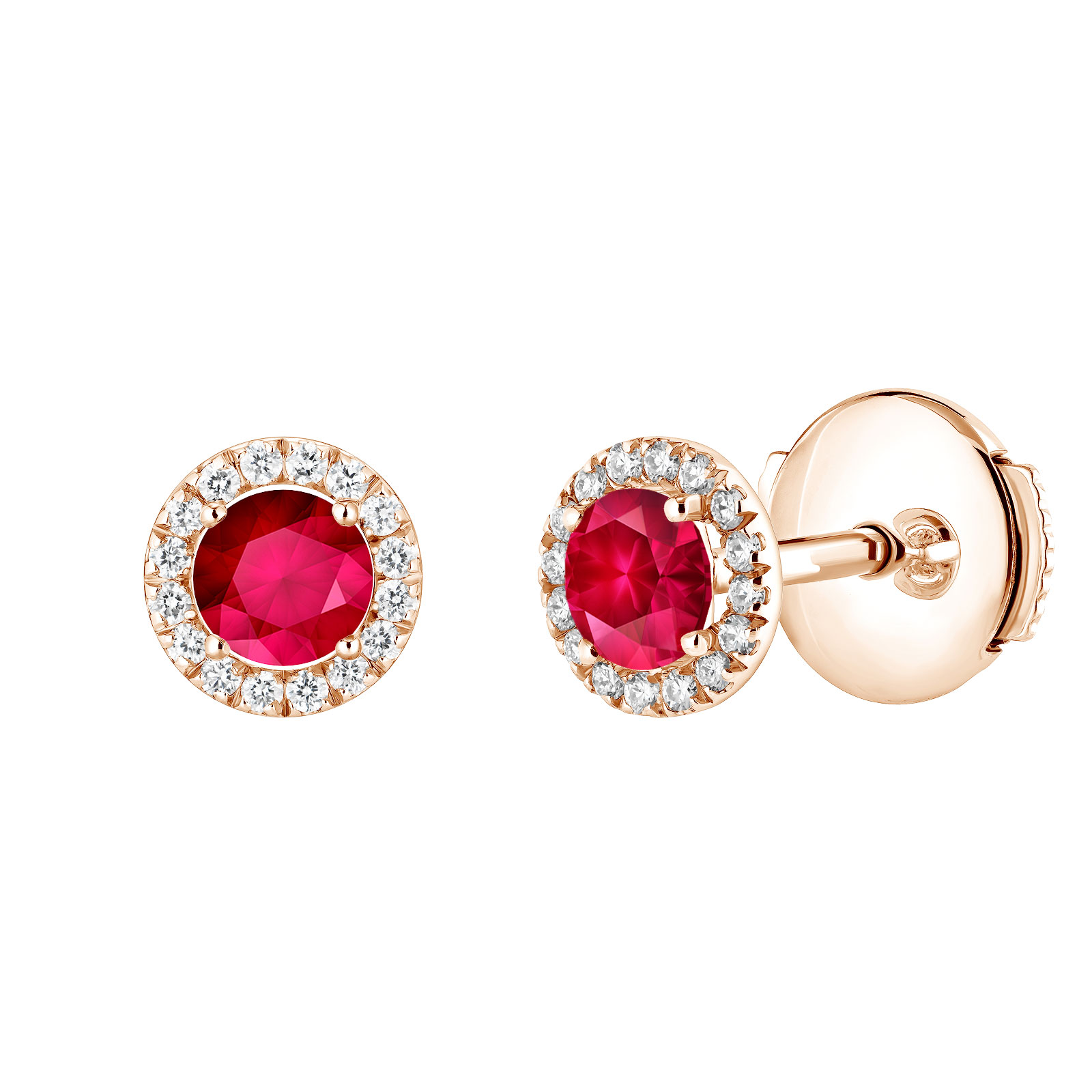Boucles d'oreilles Or rose Rubis et diamants Rétromantique S 1