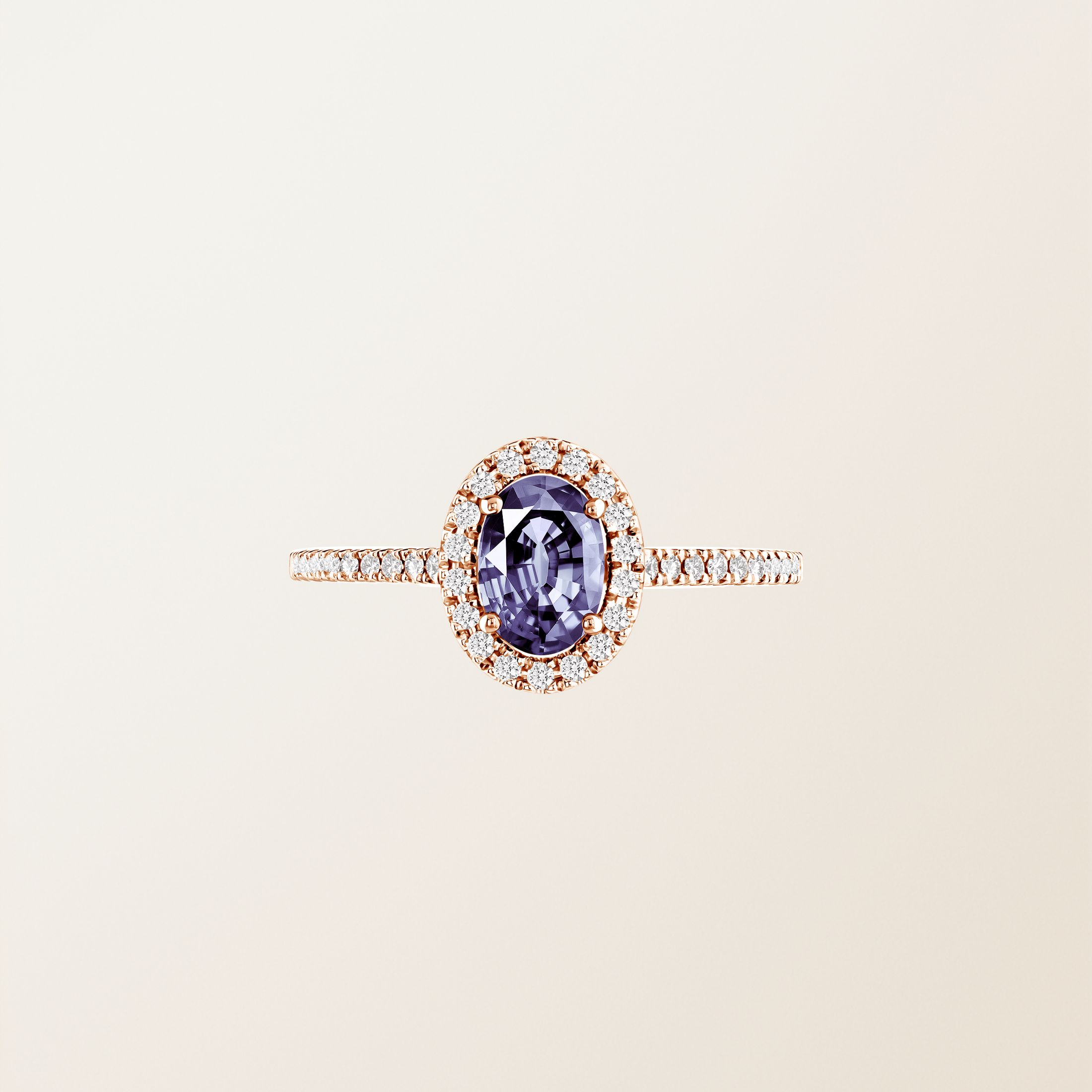 Bague Or rose 18 cts Tanzanite Rétromantique Ovale Pavée