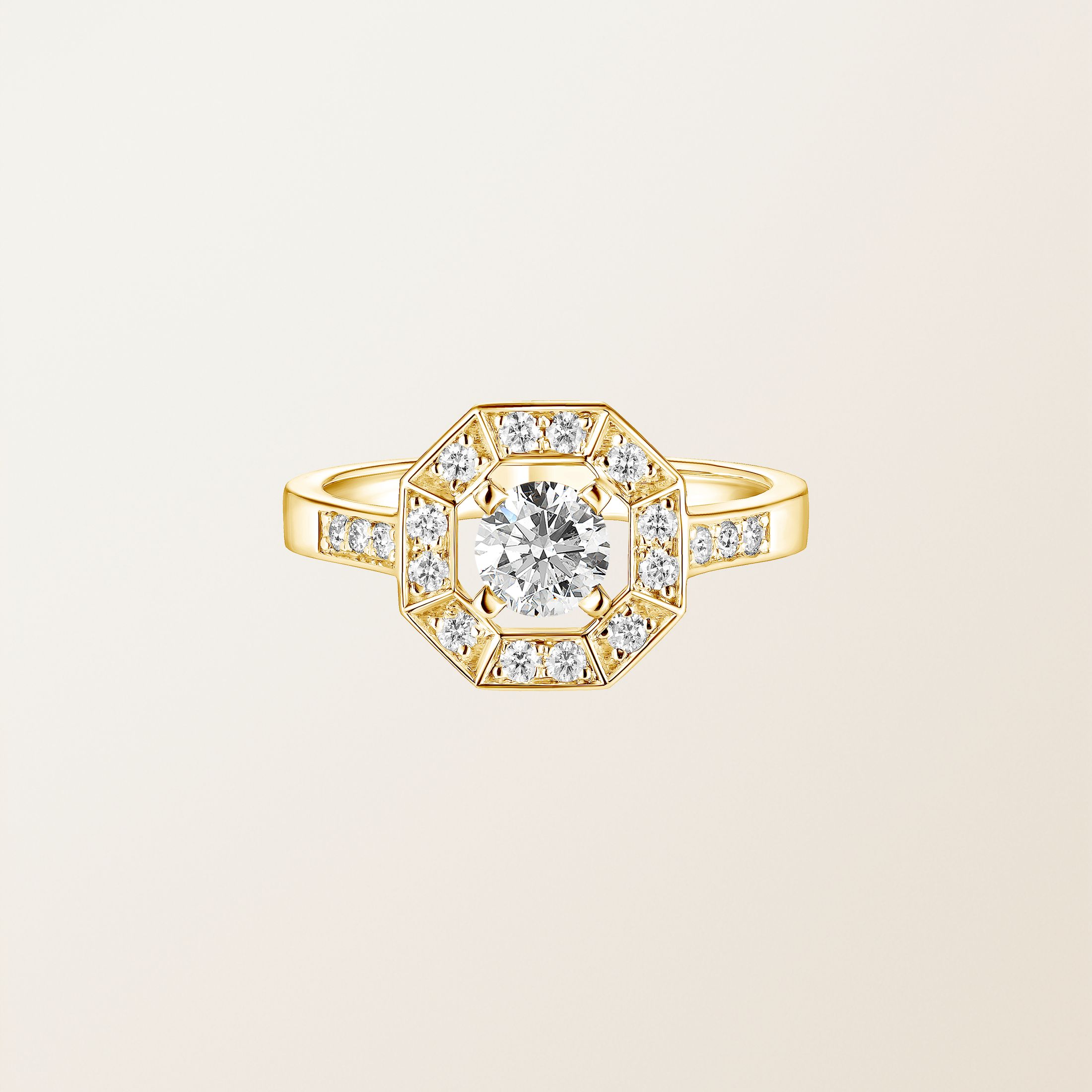 Bague Or jaune 18 cts Diamant Art Déco Rond 5 mm