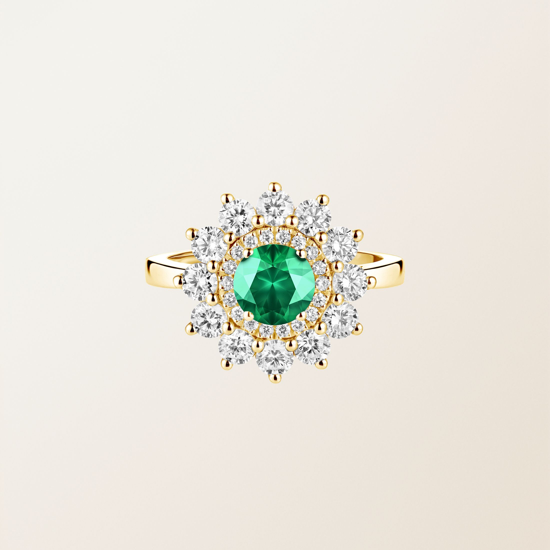 Bague Or jaune 18 cts Emeraude Lefkos 6 mm