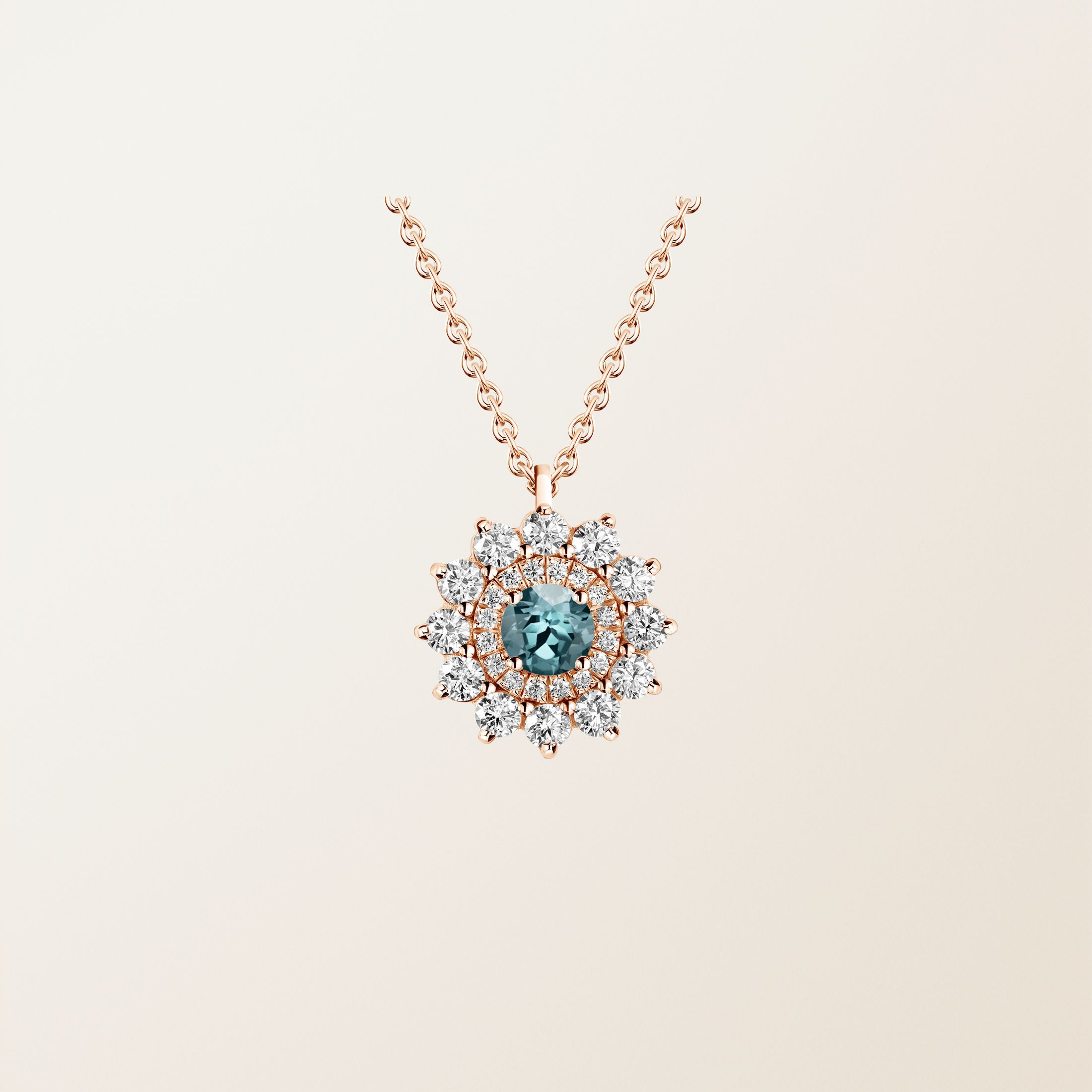 Pendentif Or rose 18 cts Saphir Bleu Gris Lefkos