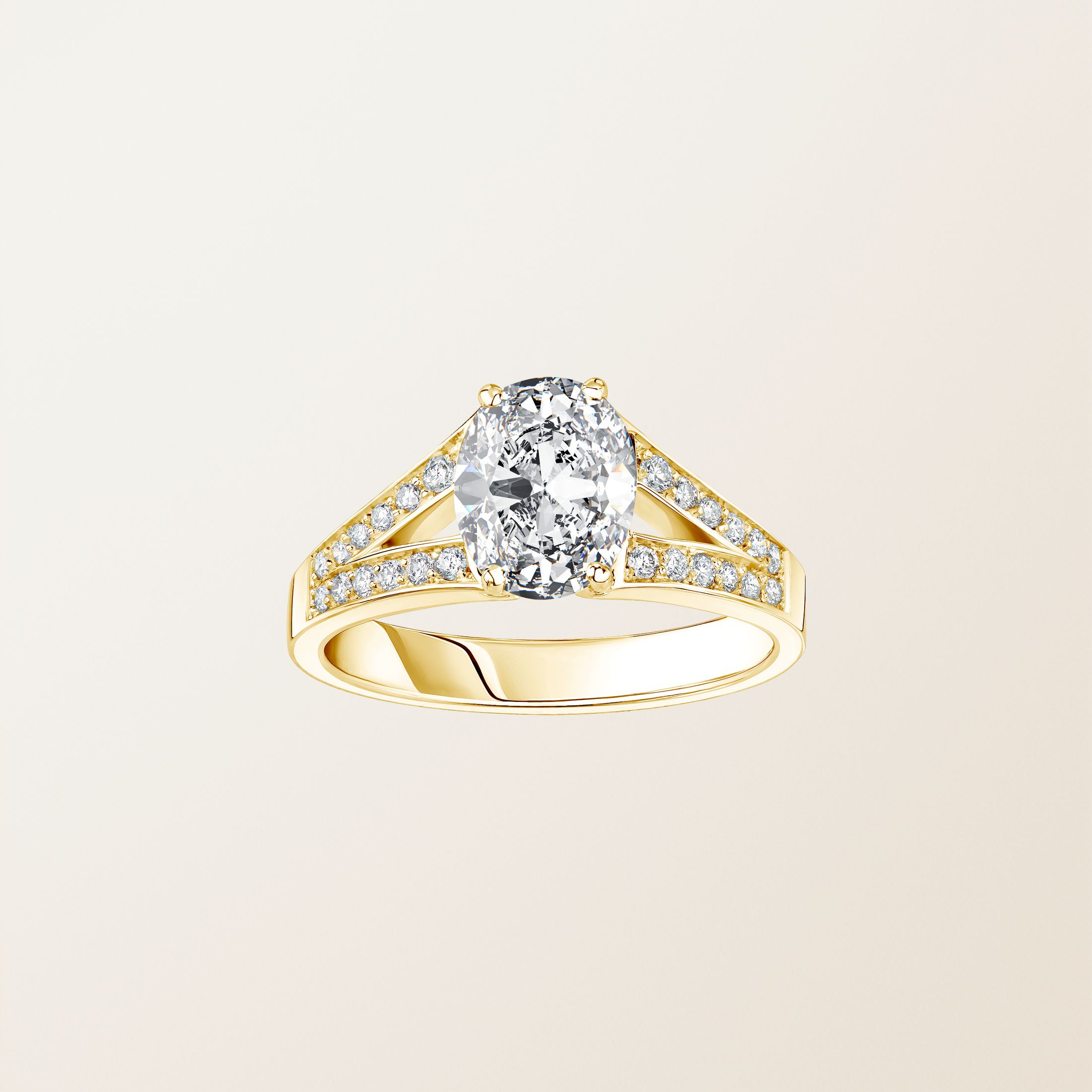 Bague Or jaune 18 cts Diamant Rétromantique Tiare Pavée