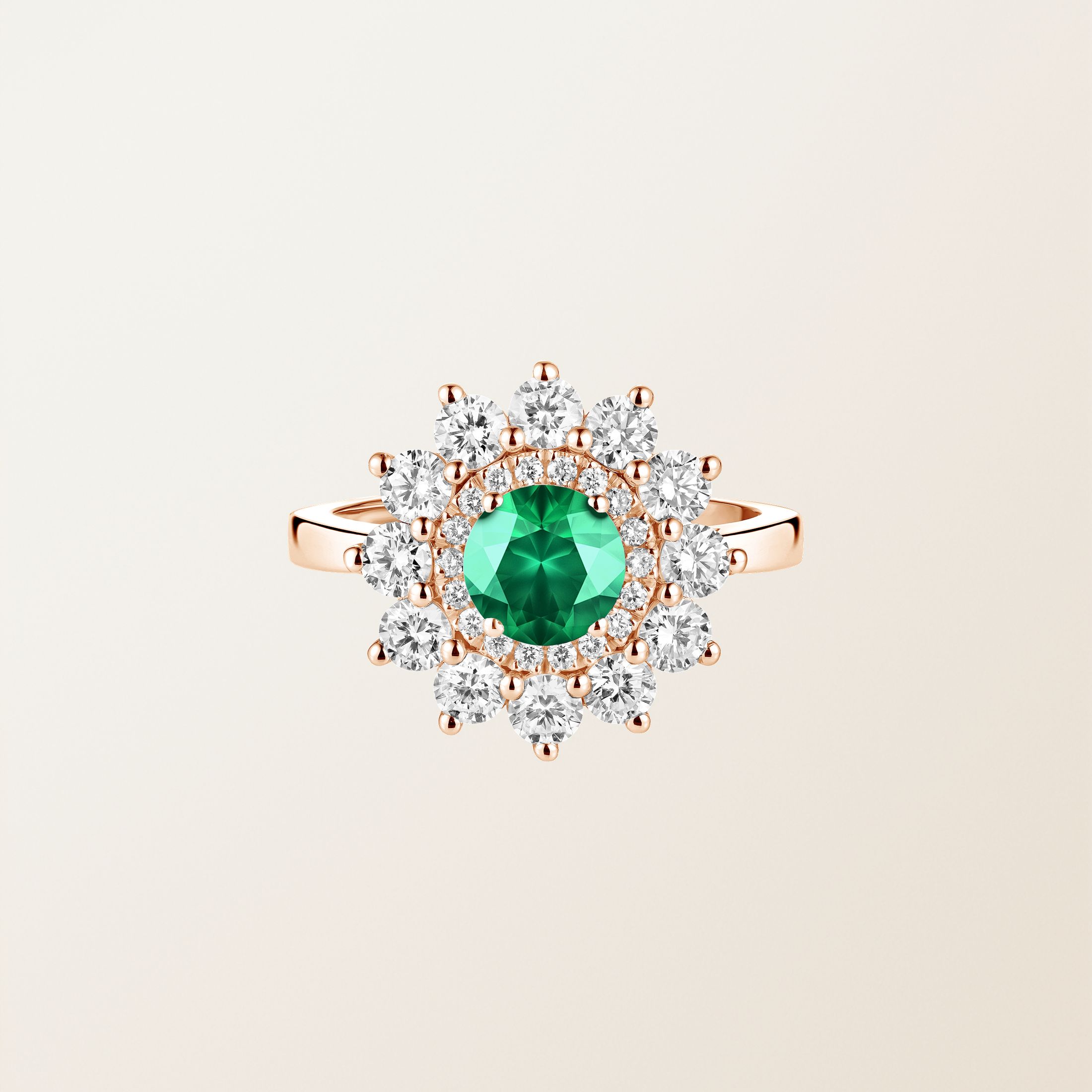 Bague Or rose 18 cts Emeraude Lefkos 6 mm