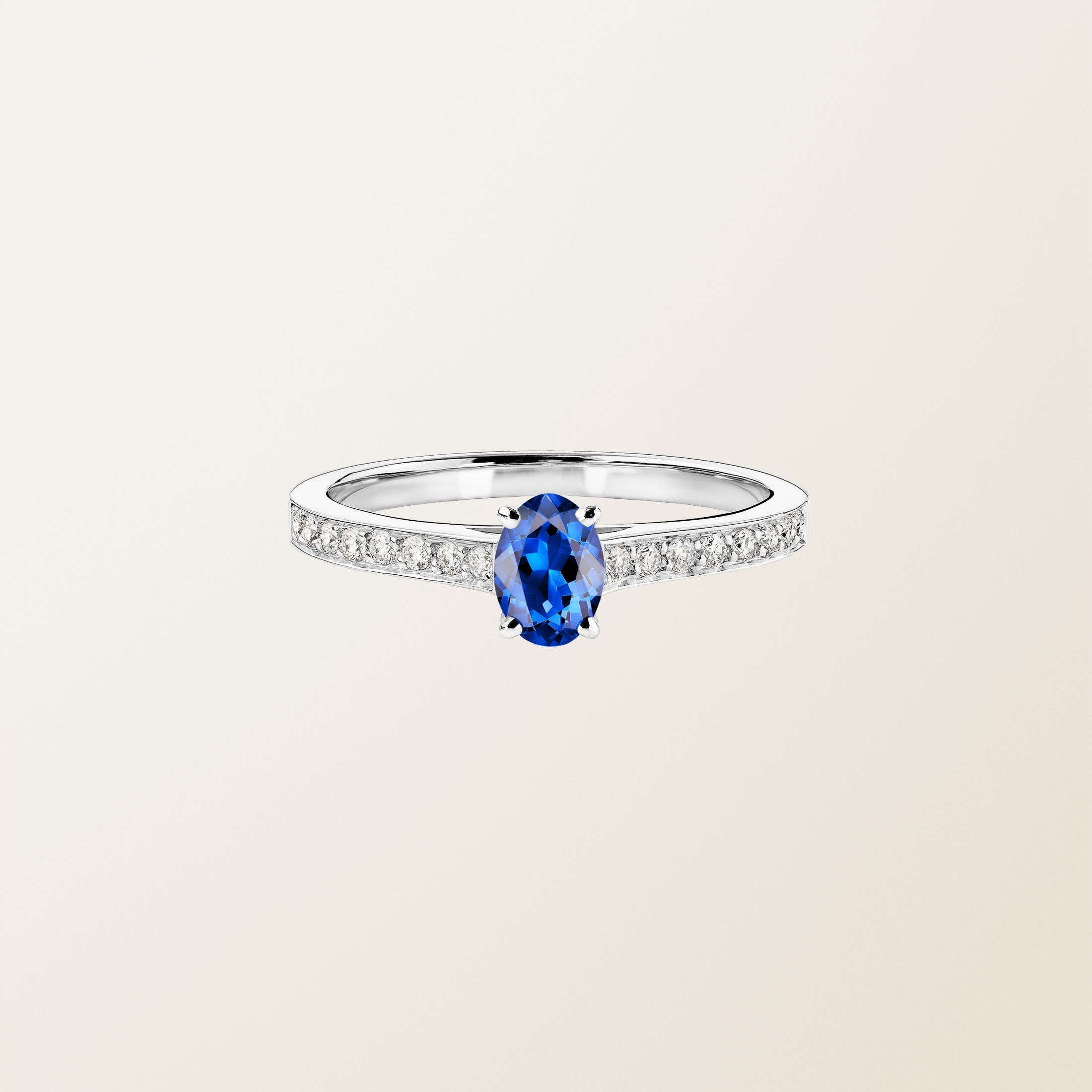 Bague Or blanc 18 cts Saphir Lady Ovale Pavée