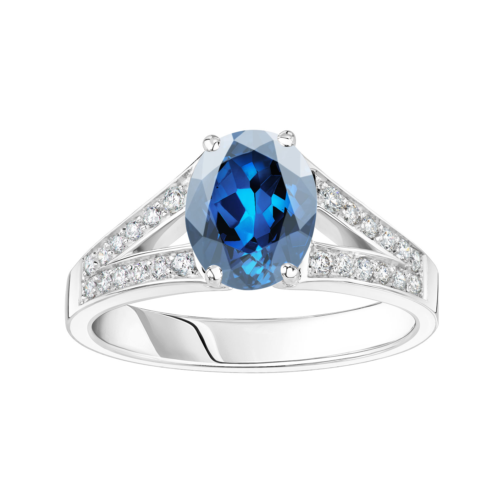 Bague Or blanc Saphir et diamants Rétromantique Tiare Pavée 1
