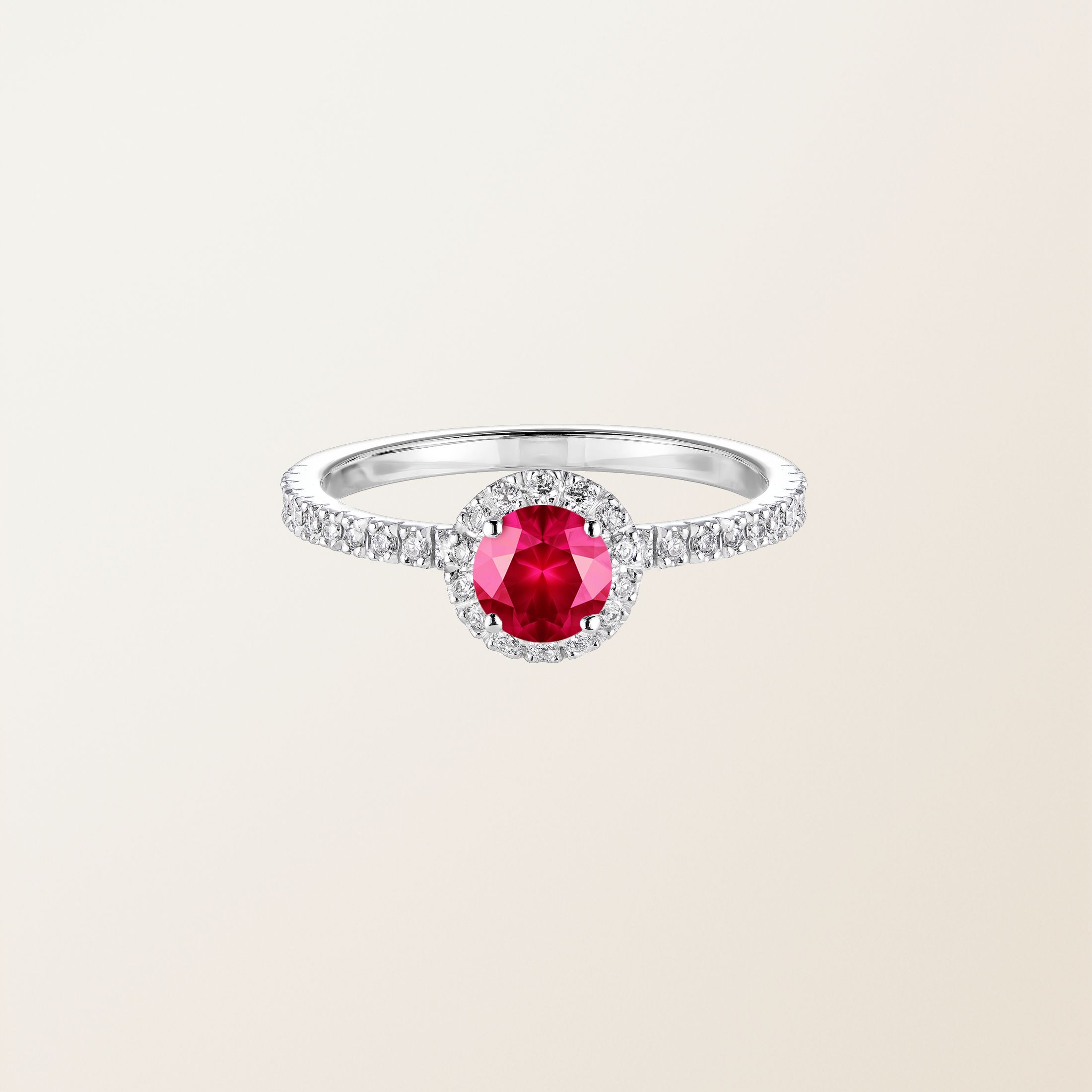 Bague Or blanc 18 cts Rubis Rétromantique M Pavée