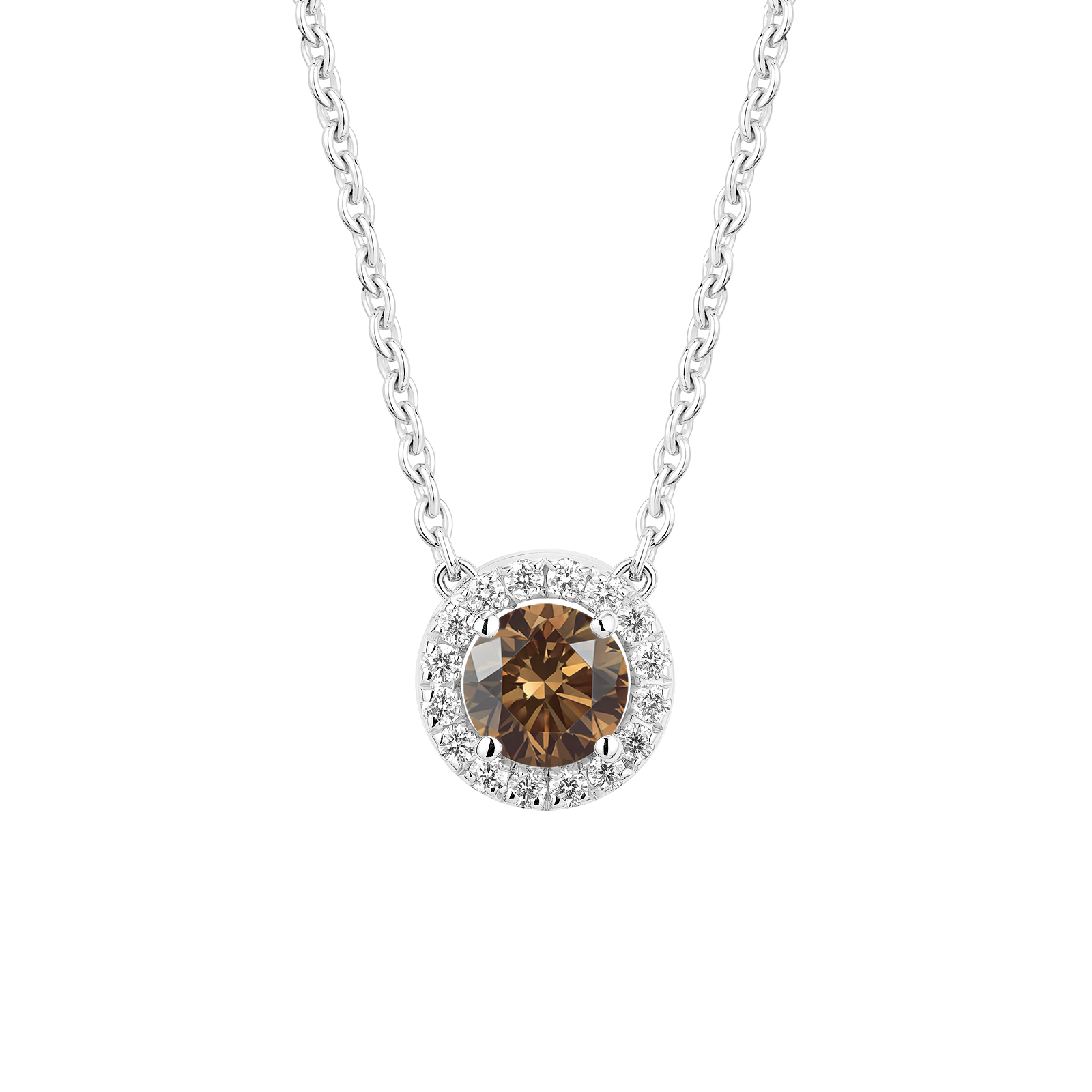 Pendentif Or blanc Diamant Chocolat et diamants Rétromantique S 1