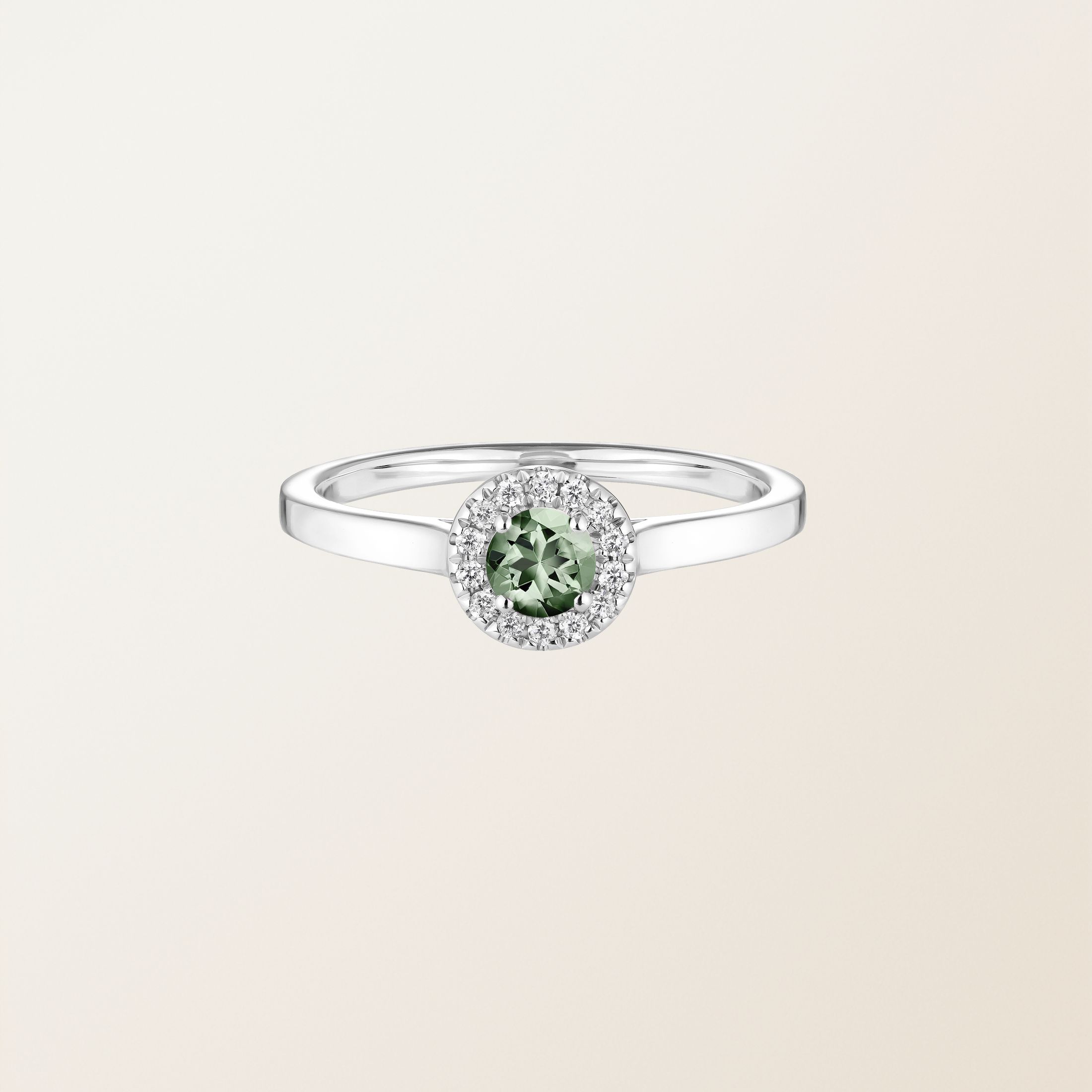 Bague Or blanc 18 cts Saphir Vert Rétromantique S