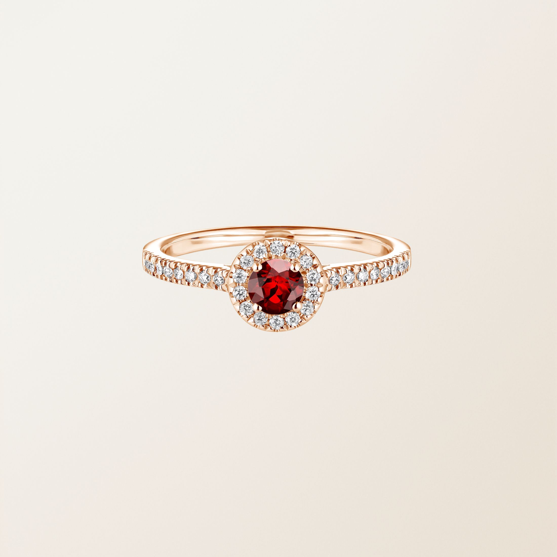 Bague Or rose 18 cts Grenat Rétromantique S Pavée