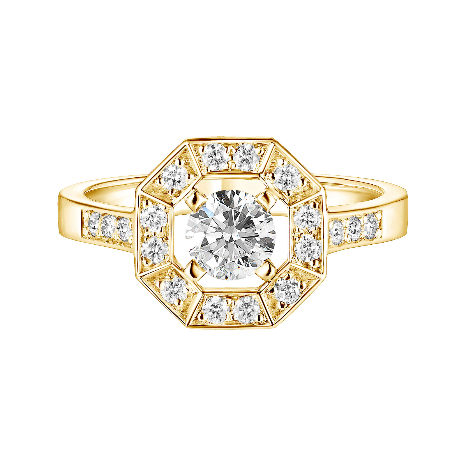 Bague Or jaune Diamant Art Déco Rond 5 mm 1