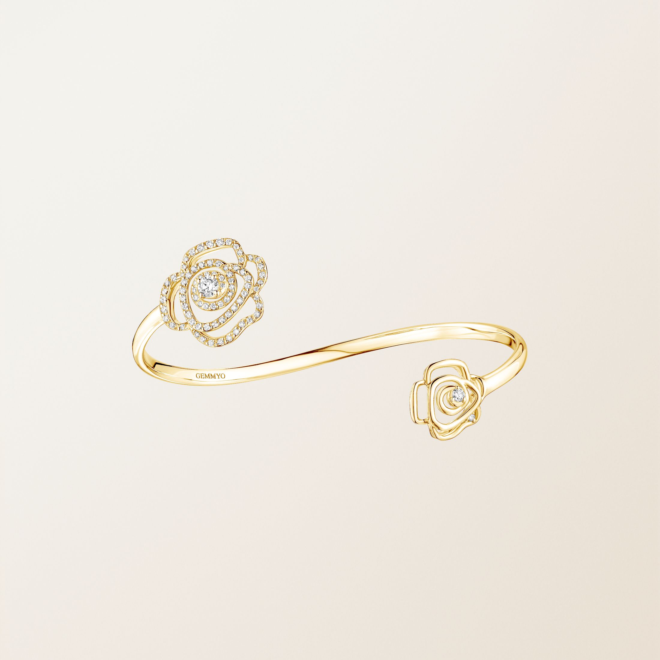 Bracelet Or jaune 18 cts Diamant PrimaRosa Duo de Roses
