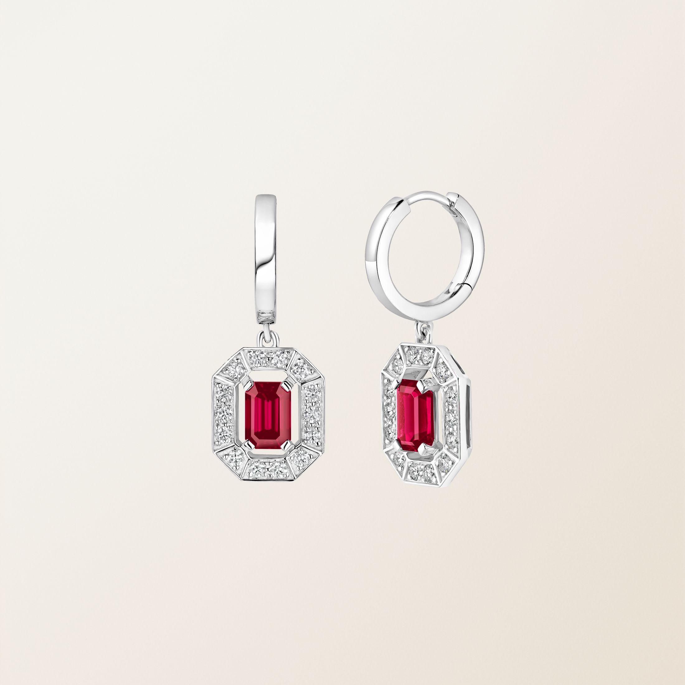 Boucles d'oreilles Or blanc 18 cts Rubis Art Déco
