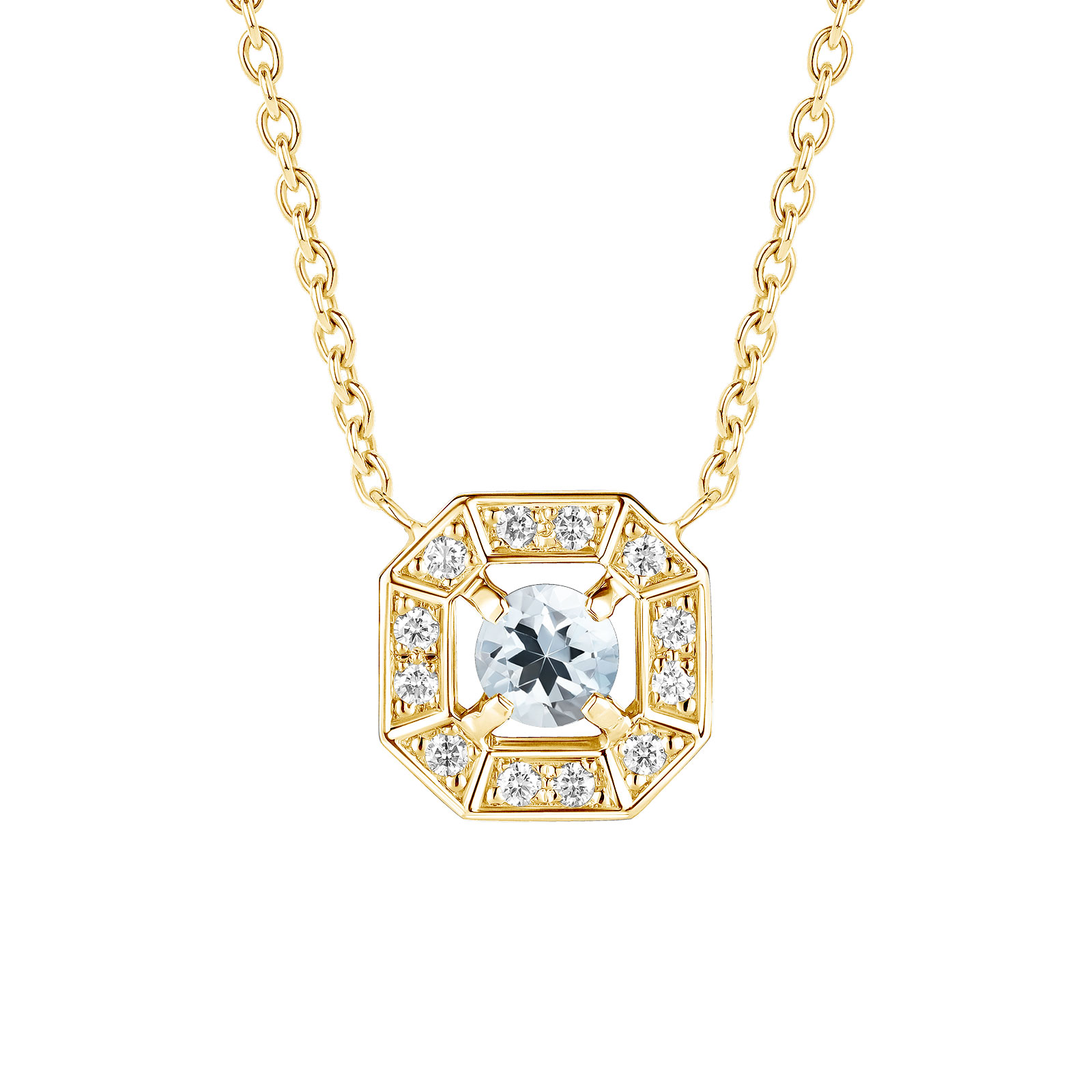 Pendentif Or jaune Aigue-marine et diamants Art Déco Rond 4 mm 1