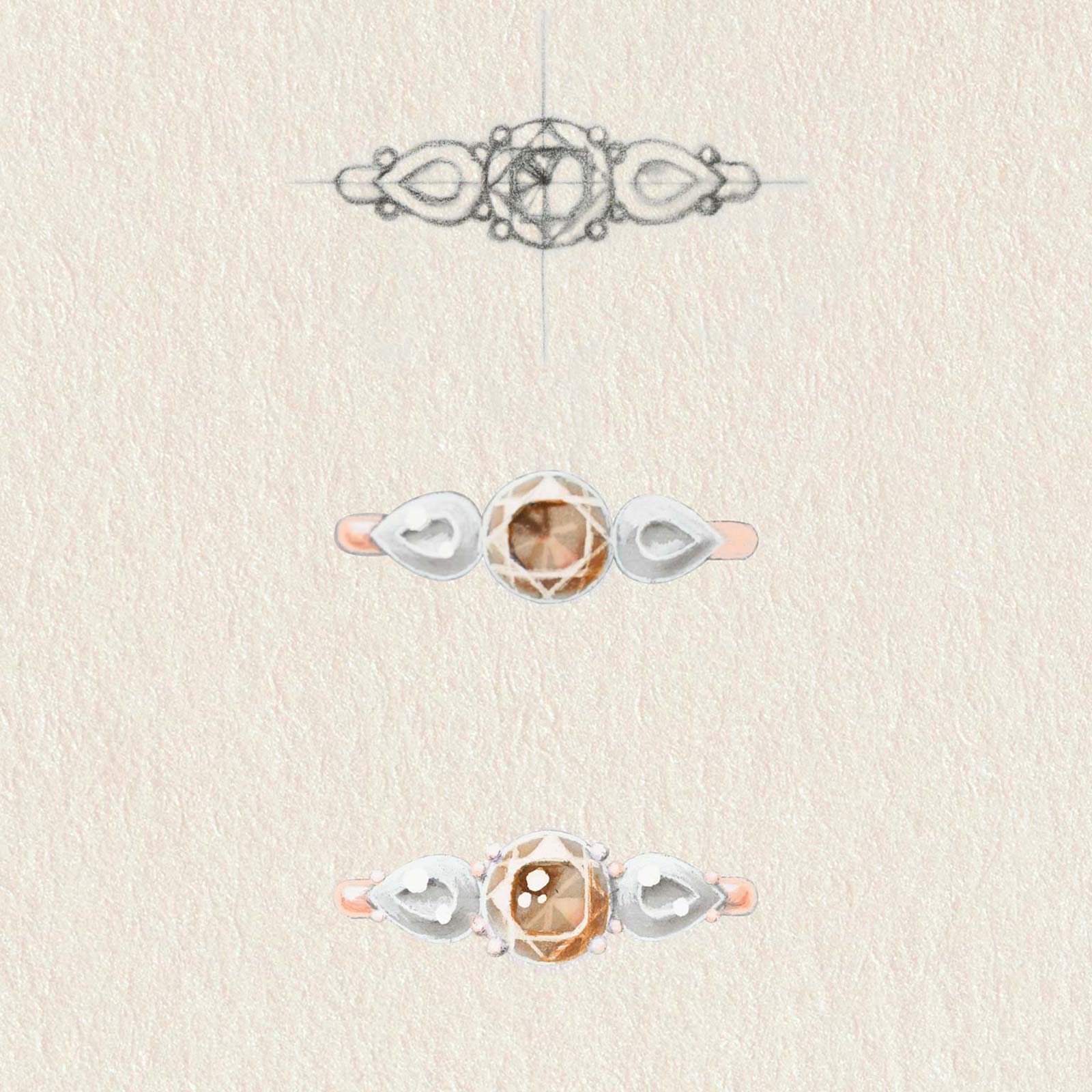 Bague Or blanc Saphir Bleu Gris et diamants Little Lady Duo de Poires 5